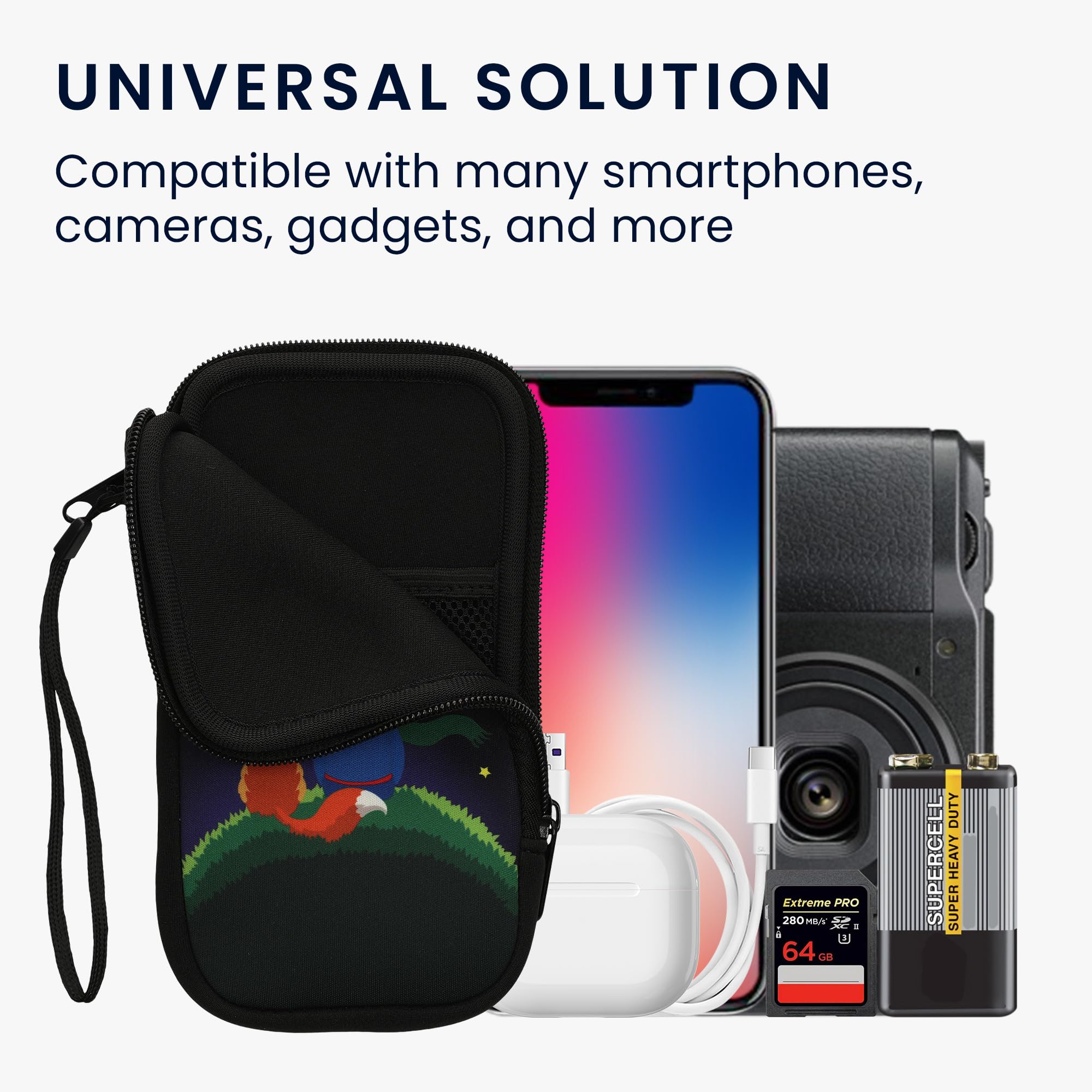 kwmobile Neoprenowy rękaw na smartfon rozmiar XL, 6,7/6,8", etui amortyzujące wstrząsy, torba ochronna na telefon, chłopiec z lisem żółty/brązowy/ciemno niebieski