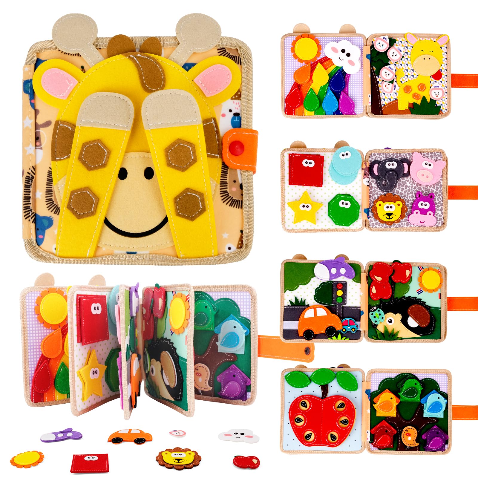 Busy Board per 1-3 Anni, Libro Montessori Interattivo, Libro Silenzioso in Feltro, Giochi Montessori 1 2 3 Anni, per L'educazione della Prima Infanzia, Regalo di Compleanno per Ragazzi e Ragazze