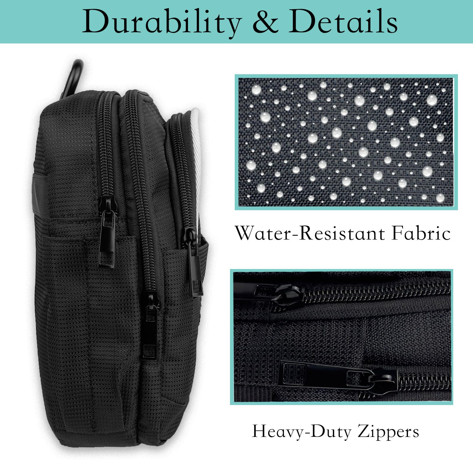 Taktische Golf-Tasche mit Karabiner, wasserabweisend, für Gürtel, Wagen oder Rucksack, kompakte Zubehörtasche für Bälle, Tees, Handschuhe und EDC-Ausrüstung, Schwarz