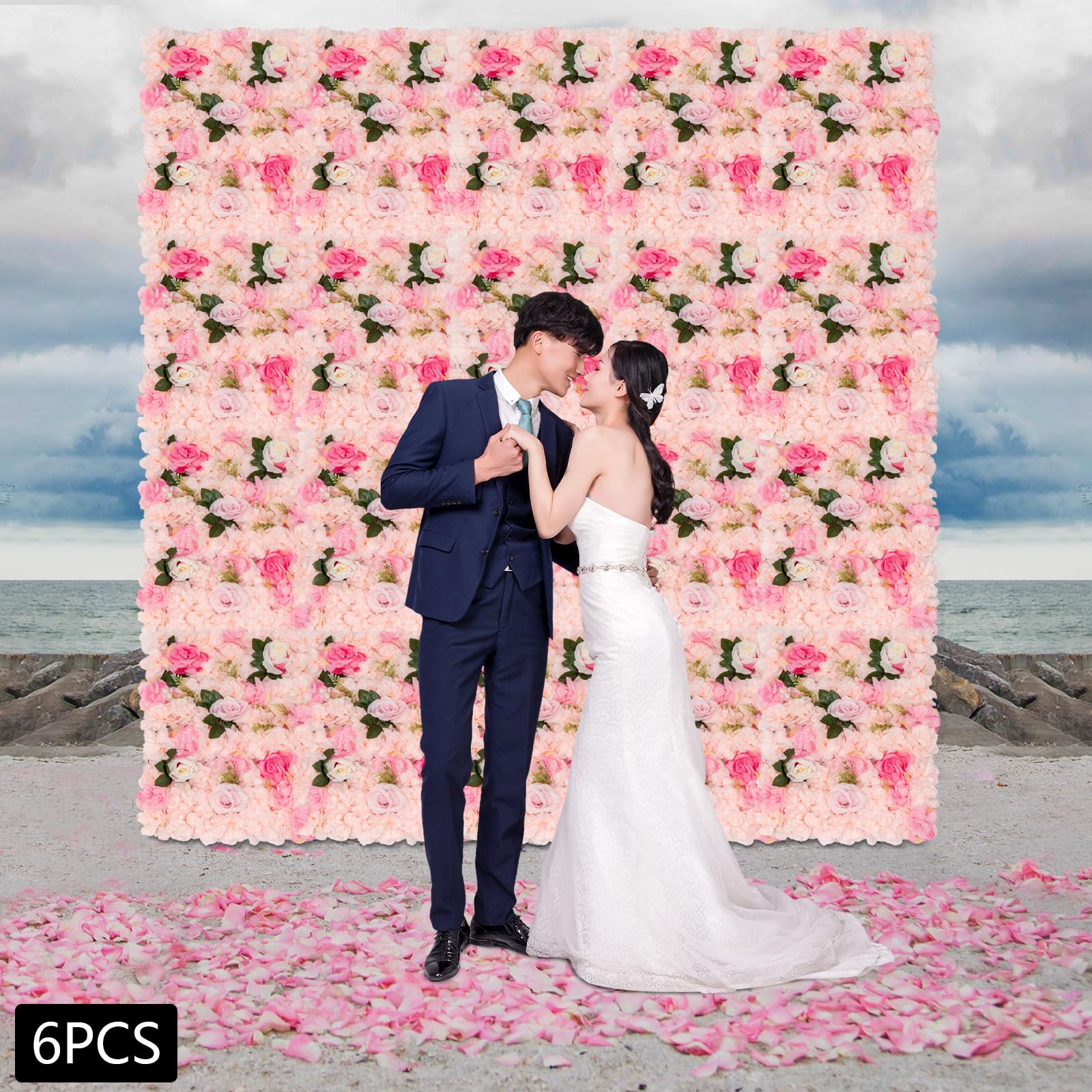 Pannello da parete con fiori, artificiali, rosa, dalia piante acquatiche, parete floreale per matrimonio, decorazione, sfondo per giardino, balcone, terrazza, eventi, decorazione fai da te