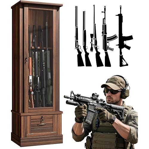Semoic Wood Gun Safe for 10 Long Rifles and Pistols, Gun Safes for Rifle and Mechanical Lock, Easy Assembly, Gun Cabinet for Bedroom, Living Room