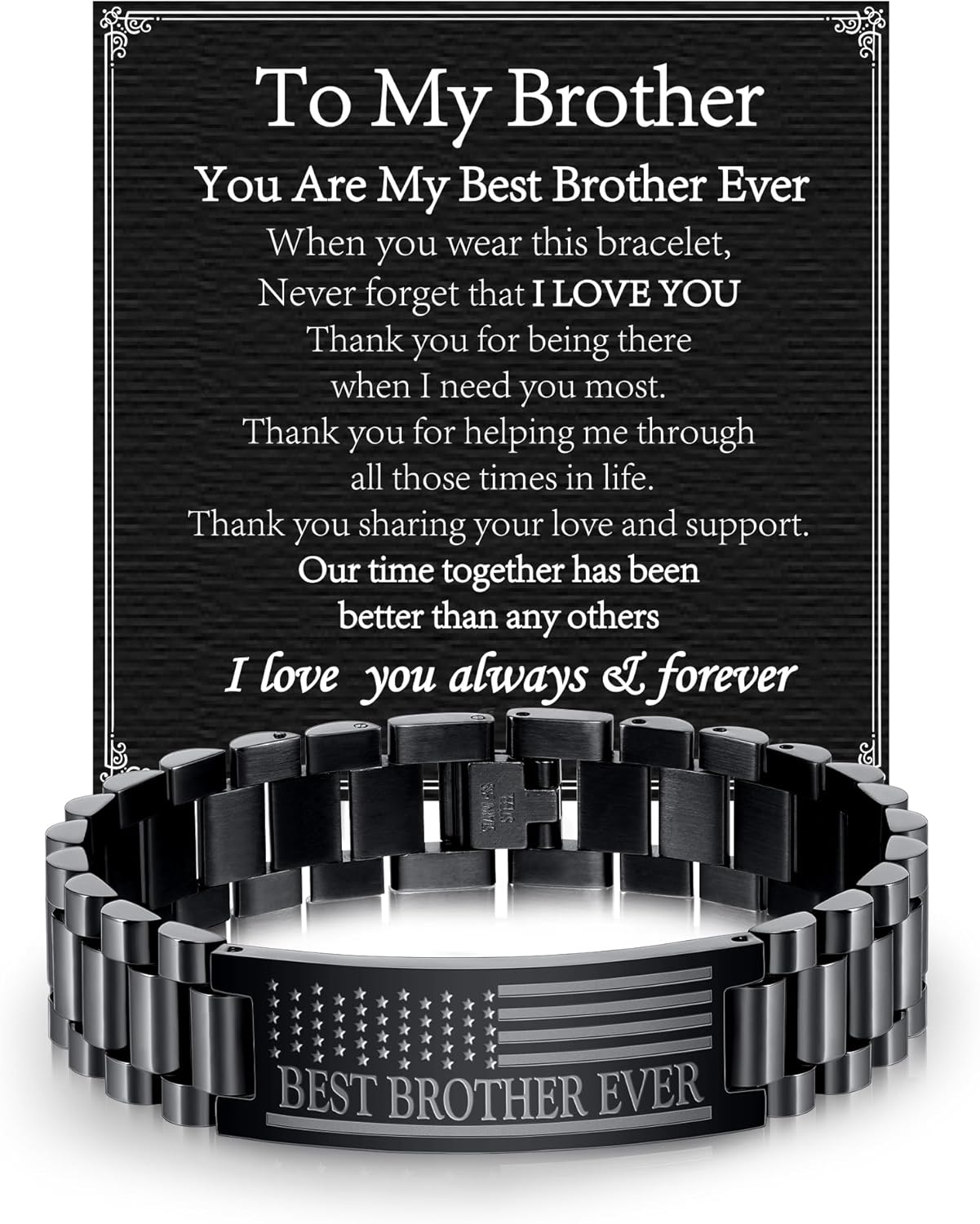 P. BLAKE Gifts for Best Ever Dad Husband Boyfriend Son Uncle, Stainless Steel American Flag Watch Band Link Bracelet Jewelry Gifts for Men Him