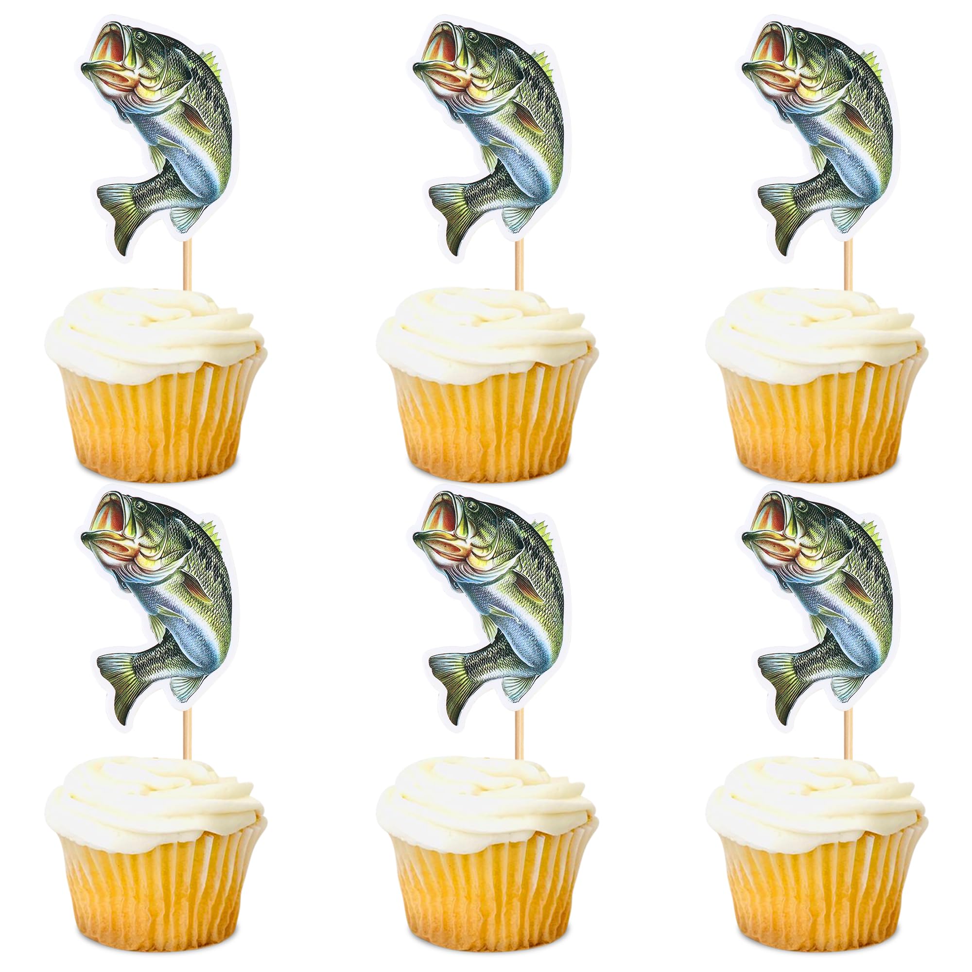 Blumomon Pack of 24 Fish Cupcake Toppers Fish Theme Birthday Cake Decoration Picks for Baby Shower Party Children's Birthday Party Supplies โ image 1