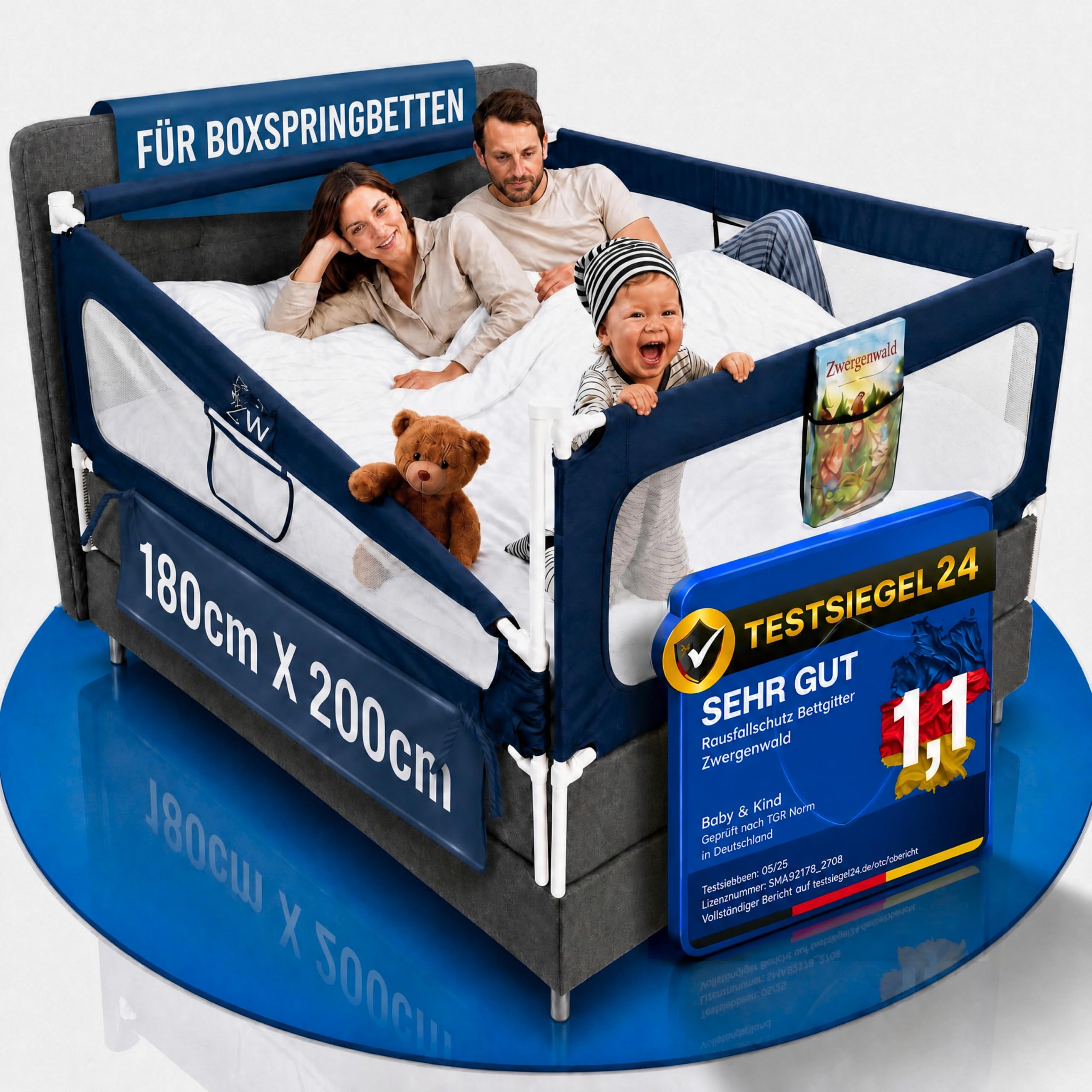Rausfallschutz Bett 180x200 cm – 3er-Bettgitter Set für Boxspringbett