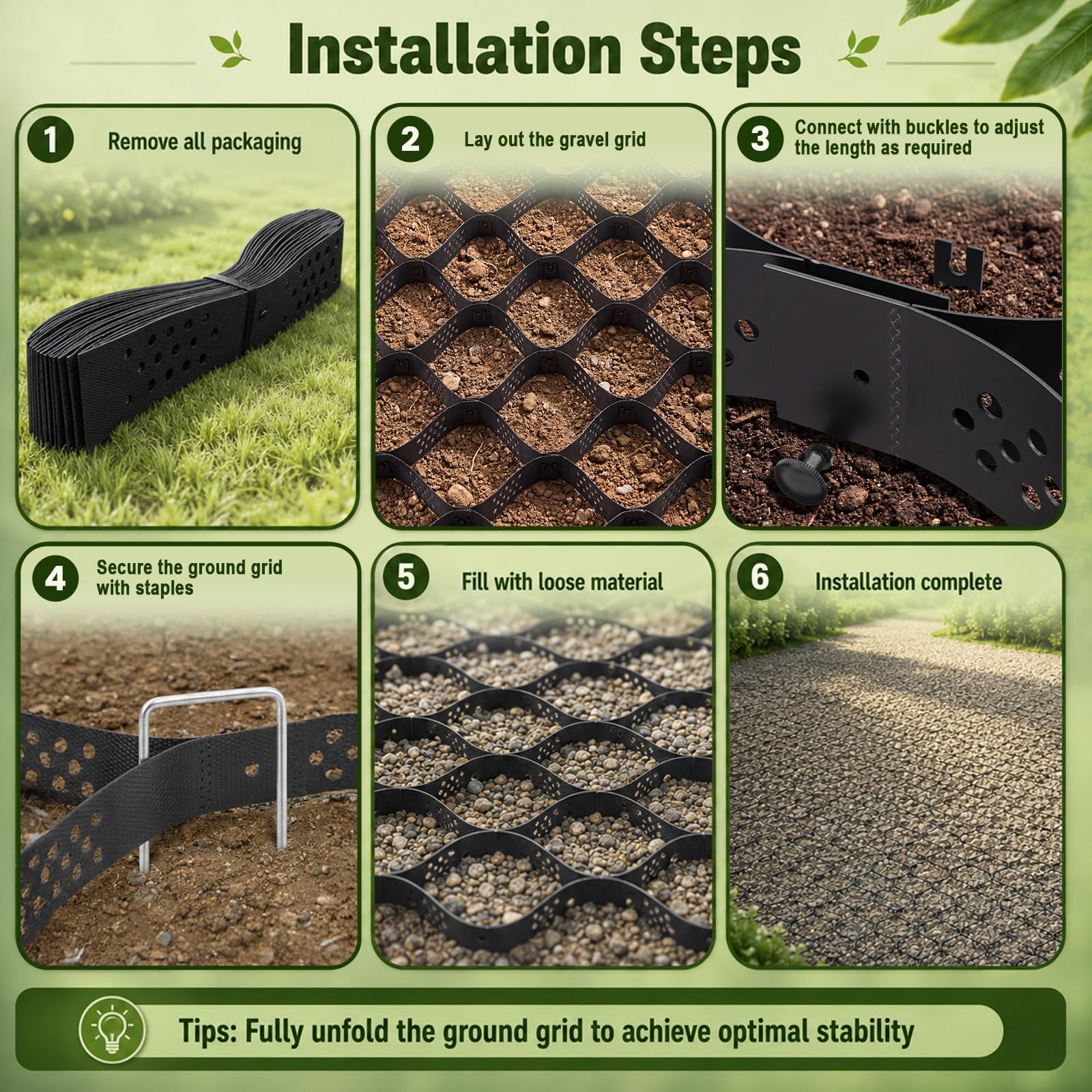 Geogriglia, 5 X 3M Celle Esagonali Per Ghiaia Tappetino Stabilizzatore In Plastica Altezza 5cm Include 40 Ancoraggi Al Suolo E 20 Fissaggi Stabilizzazione Terreno In Hdpe Griglie Prati Griglie Ghiaia