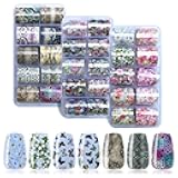 Nail Foil Transfer Art Stickers, 30 Rolls Deco Sheets for Fake Tips With Butterfly, Flower Stickers for Press on Nails