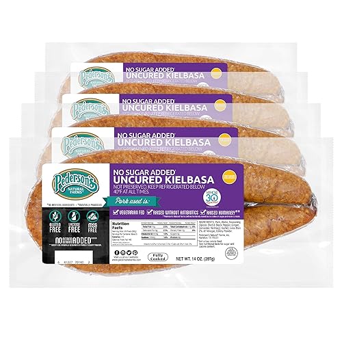 Pederson’s Farms, Uncured Kielbasa Rope Sausage, Whole30 (4 Pack, Pork,