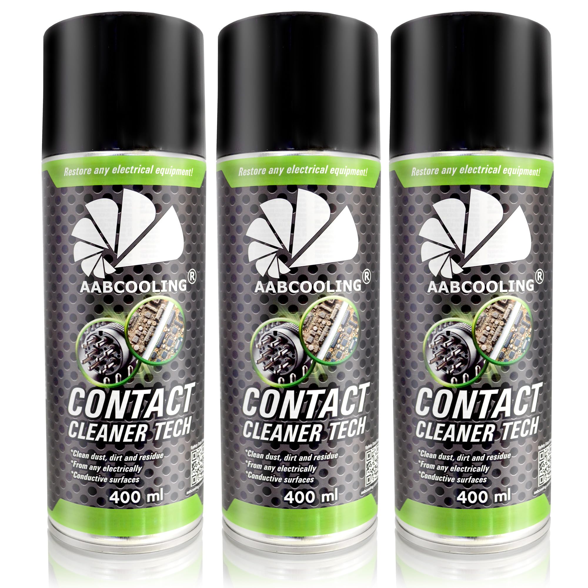 AABCOOLING Contact Cleaner TECH 3x400 ml – Spray rapido per pulizia contatti elettrici ed elettronici, elimina grasso e polvere, migliora la conduzione, asciugatura veloce per auto e elettronica