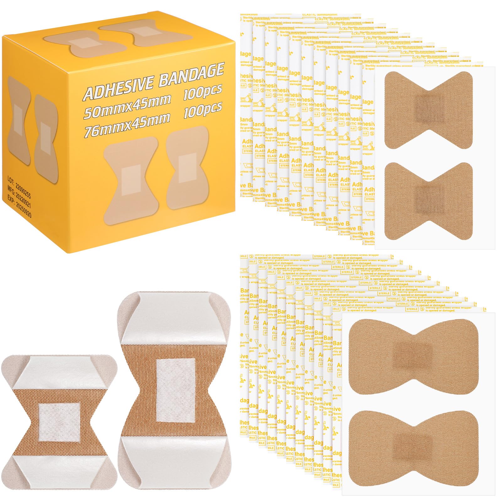 Funtery 200 Pcs Large Bandages Bulk Latex Free Fingertip Bandage Adhesive Wound Care Fabric Bandages for Care and Protect Wounds, 2 x 1.8 Inch, 3 x