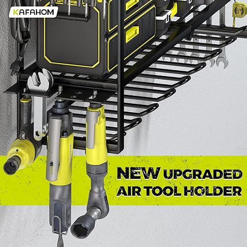 Miniatura 9 de KAFAHOM Organizador de herramientas eléctricas con estación de carga, regleta de alimentación integrada de 8 tomas, soporte de pared grande para 8