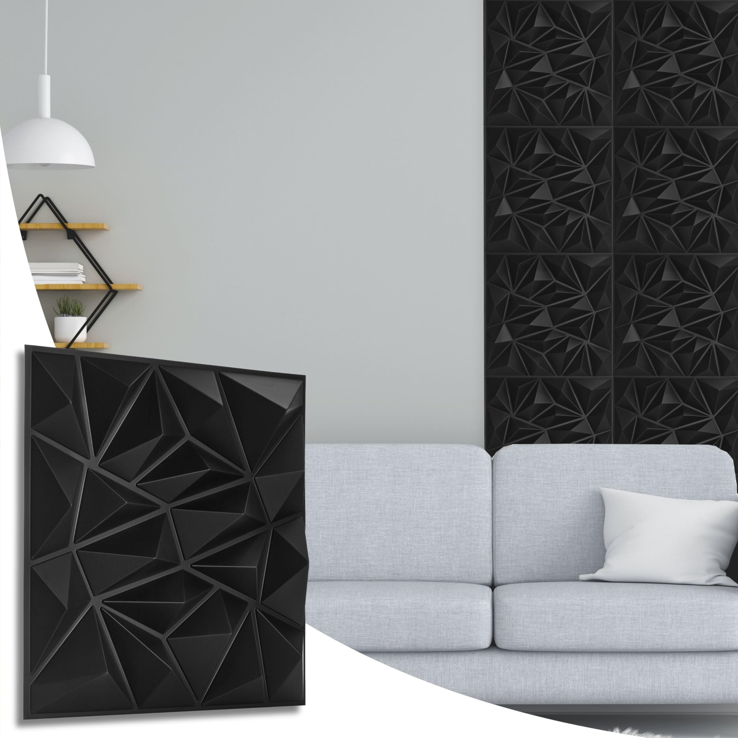 (Matte Black, Set Of 6) 3D Wall Panels (50X50cm) Decorative 3D Diamond Design 5061027351235