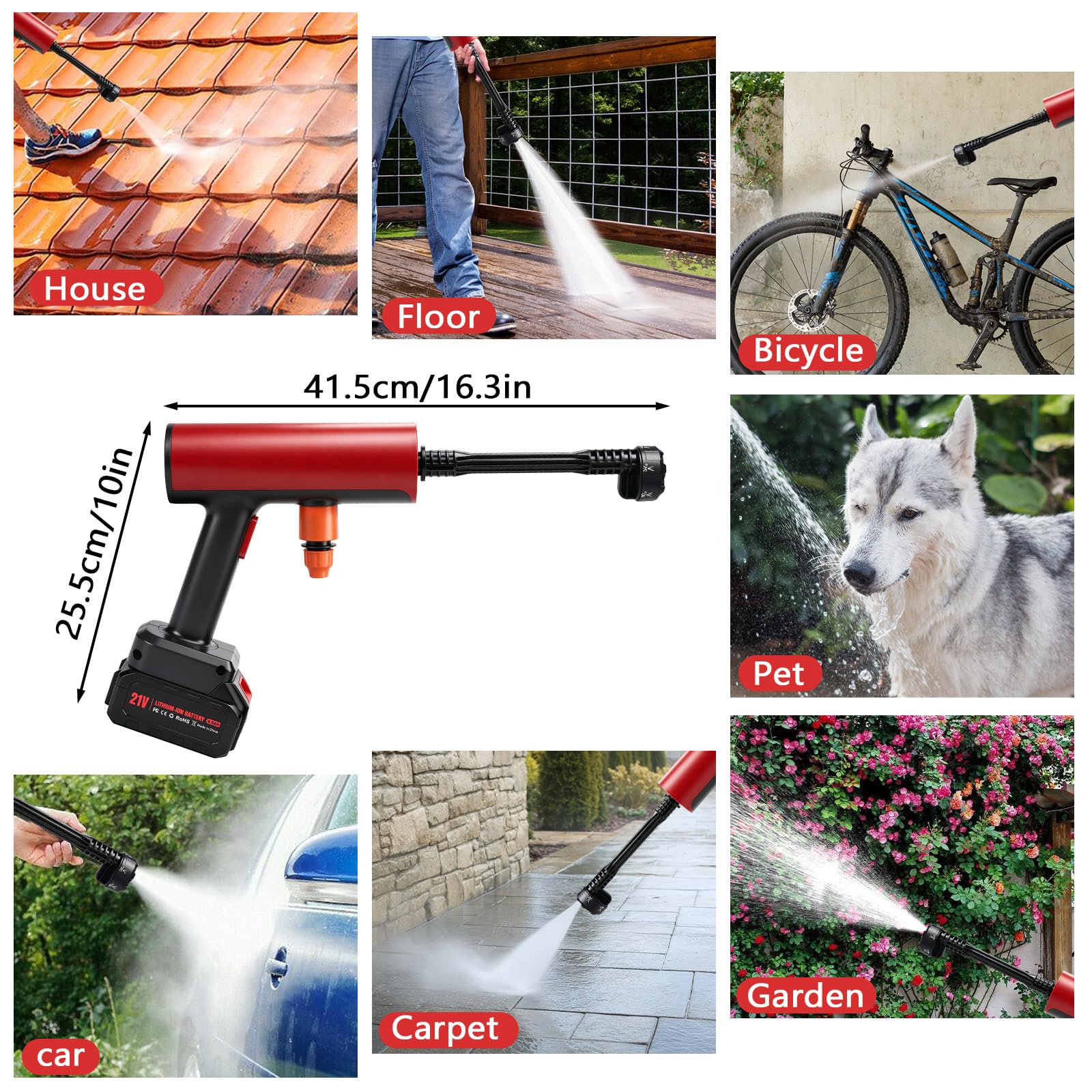 Limpiador a Presión con 2 Baterías 2600 mAh, 30 Bar, 150W | Pistola de Limpieza Portátil, Manguera 5 m, Boquilla 6 en 1 y 180°, Jarra de Espuma, Filtro, Maletín, UE