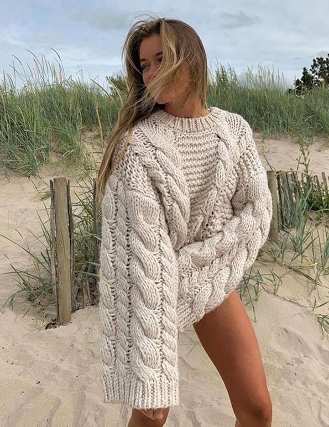 Women's Sweaters Oversized Knit Chunky Baggy Crew Neck Long Sleeve Y2K Pullover Knitted Sweater Tops - Image 5