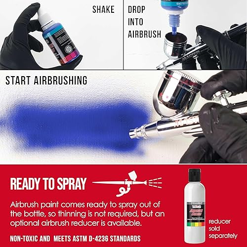 Miniatura 3 de U.S. Art Supply Pintura acrílica para aerógrafo de color rojo carmesí, lista para rociar, botella de 1 oz, colores a base de agua no tóxicos de