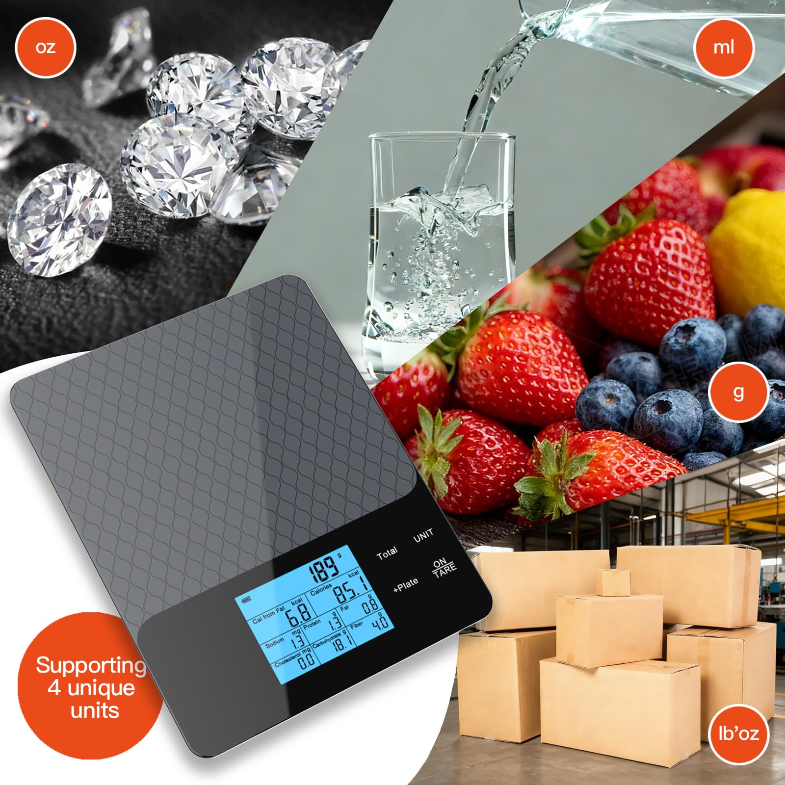 MAXUS Bilancia nutrizionale con controllo app, bilancia intelligente per alimenti e bilancia da cucina, capacità 2000 g/1 g, 5 unità, monitoraggio dei nutrienti, dati alimentari personalizzati