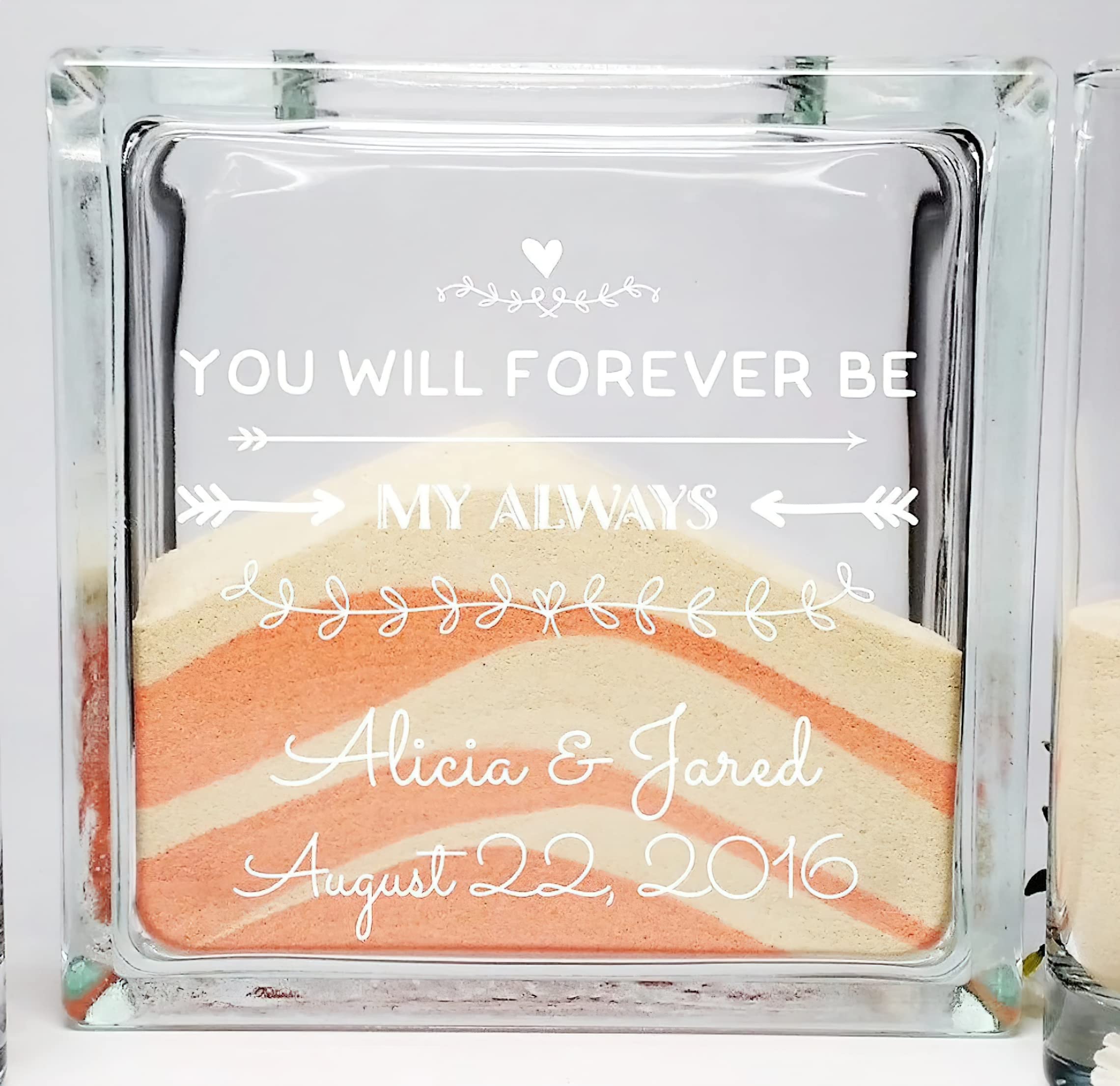 GLASS Personalized Wedding Unity Sand Ceremony Set w LID, SAND, INK Printed - You Will Forever Be My Always Unity Sand Set For Weddings - Unity Candle Alternative, Unity Sand Set, Beach Wedding Decor