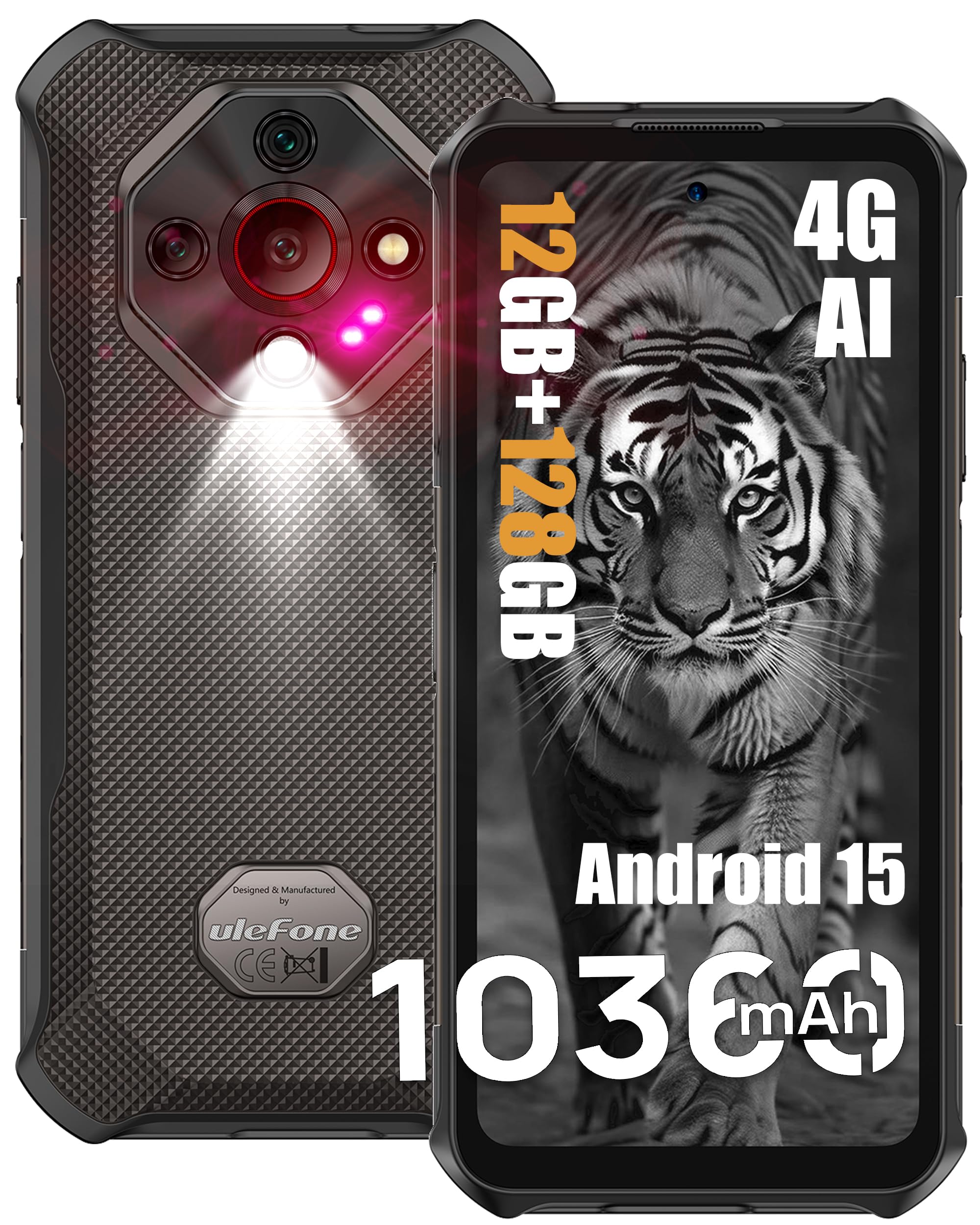 Ulefone Armor X16 Rugged Cell Phone, Android 15 OS, 10360mAh/33W, 12+128GB/2TB, 48MP+20MP+2MP+16MP Camera, 6.56” 90HZ, Widevine L1/NFC/GPS/Dual SIM 4G