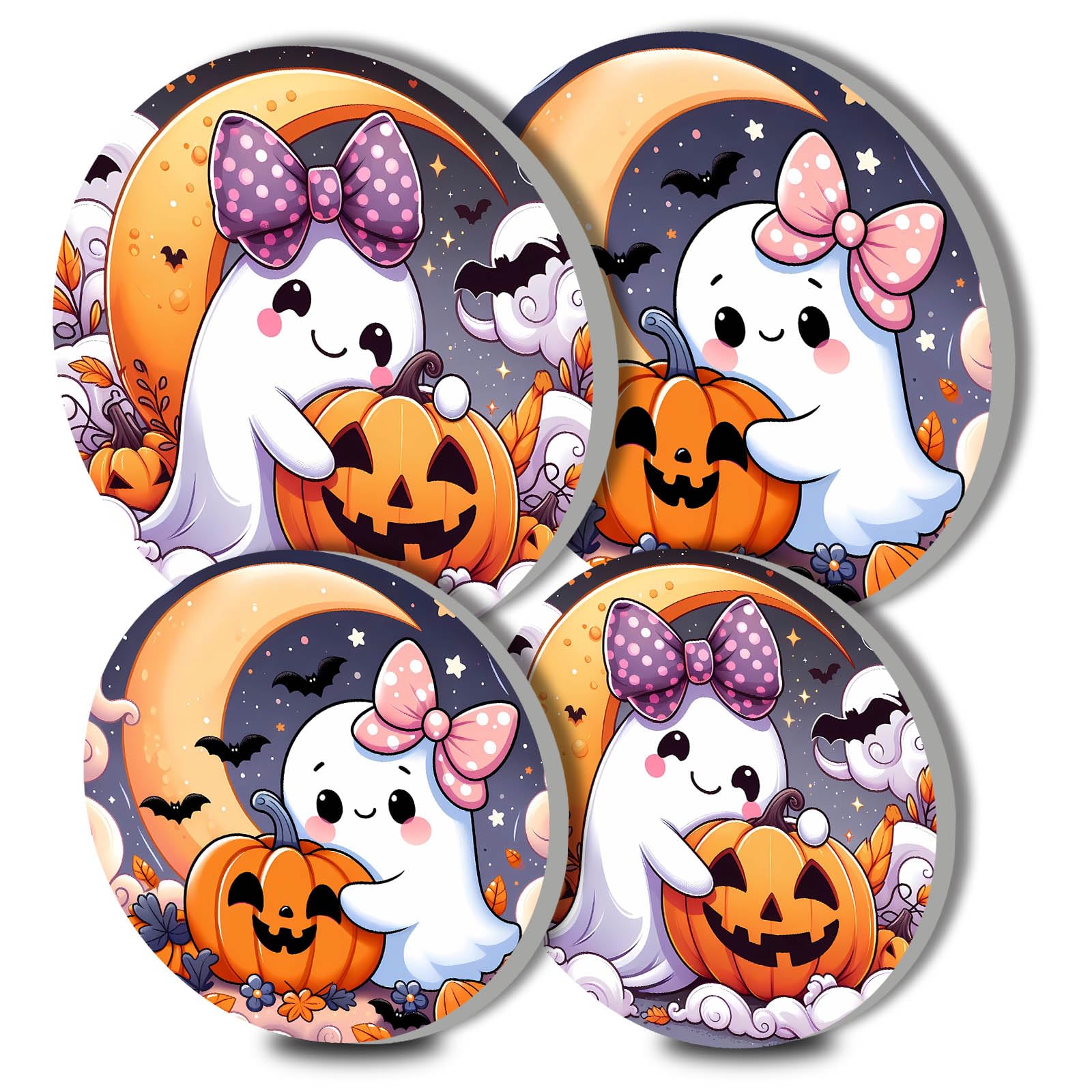 Lindo juego de 4 cubiertas redondas para estufa con forma de calabaza que abraza a un fantasma, cubiertas de quemador de metal de 8 y 10 pulgadas para la parte superior de la estufa, decoración moderna de cocina de Halloween, decoraciones para el hogar, juego de cubiertas para estufa de otoño