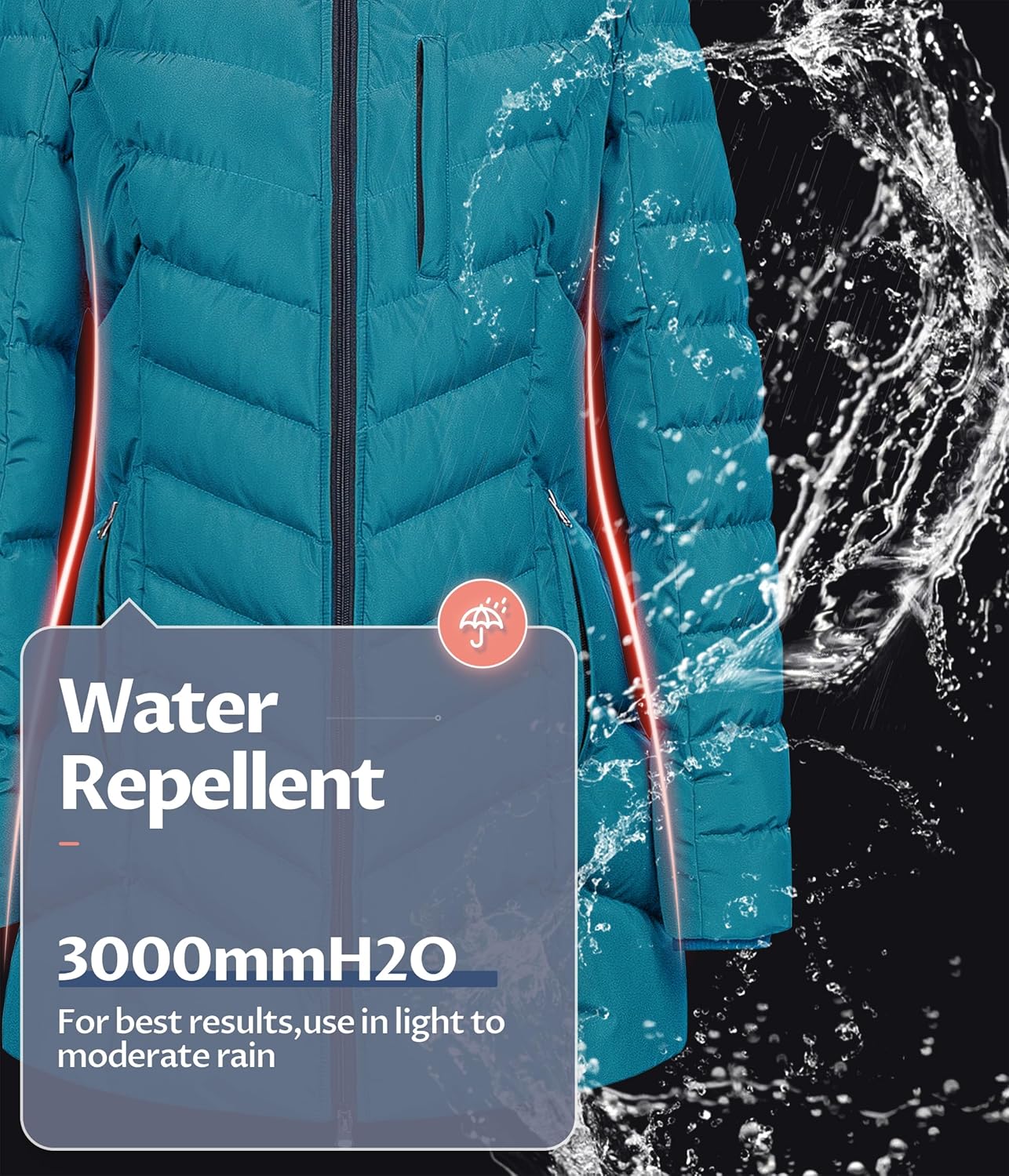 CREATMO US Women's Winter Hooded Coat Waterproof Warm Long Puffer Jacket Parka - Image 4