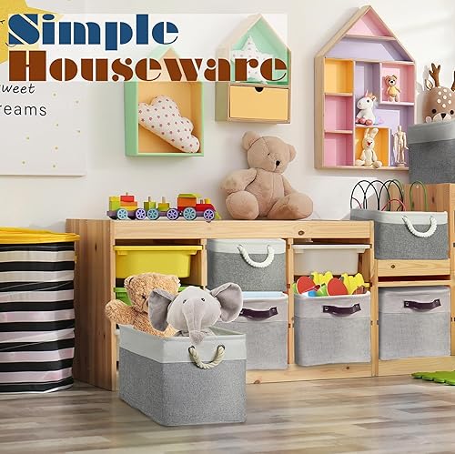 Miniatura 20 de Simple Houseware Contenedor grande de tela de almacenamiento, 14.4 x 10 pulgadas con asas, paquete de 3, organizador plegable para armario y Gris