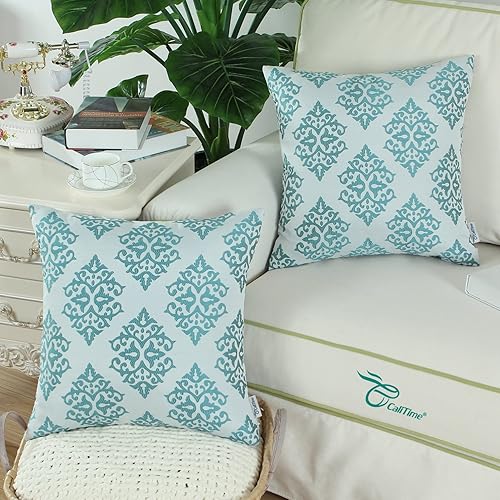 Miniatura 2 de CaliTime - Juego de 2 fundas de almohada de jacquard suave para sofá, decoración del hogar, diseño de flores de damasco