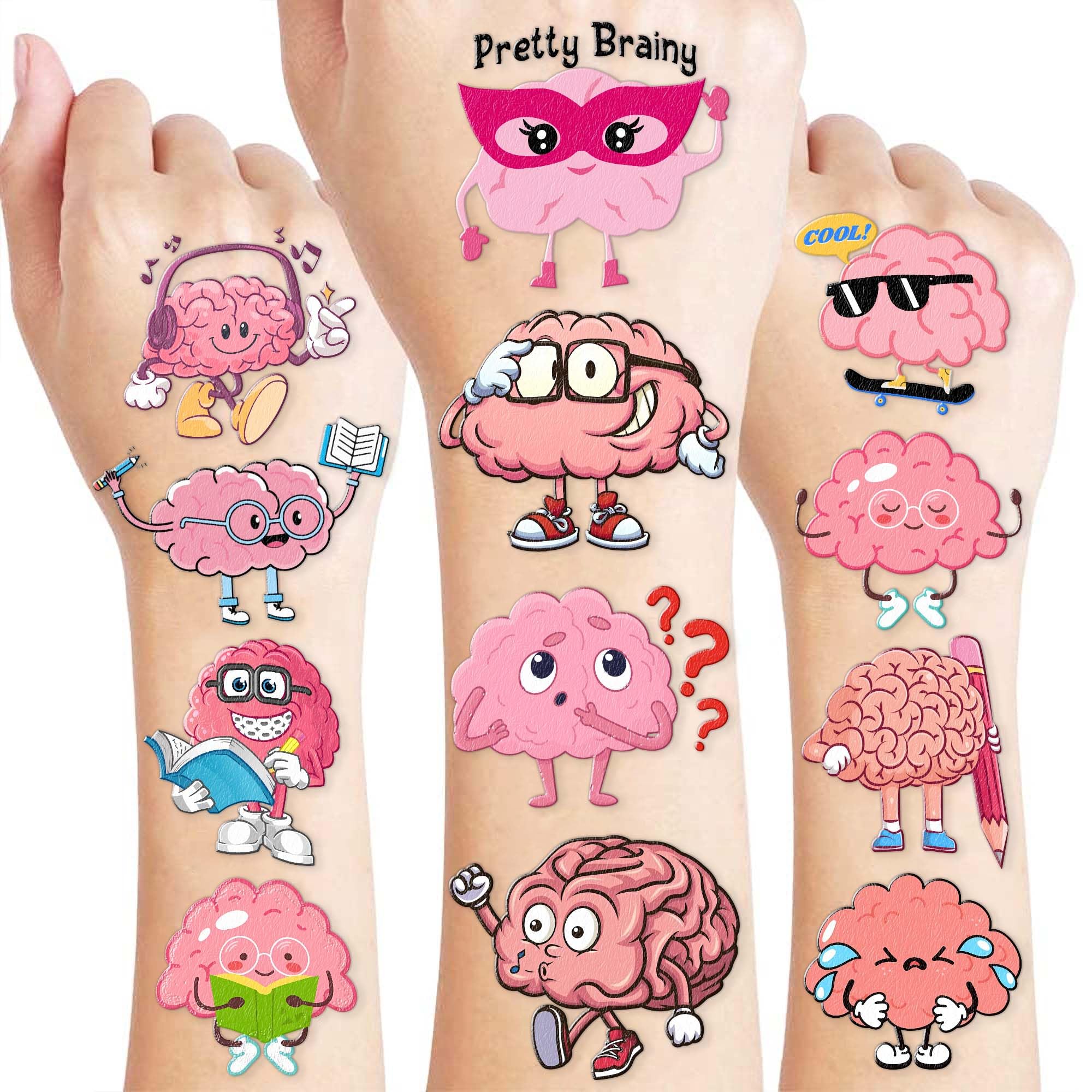 96PCS Cute Brain Education Temporary Tattoos for Kids Boys Girls