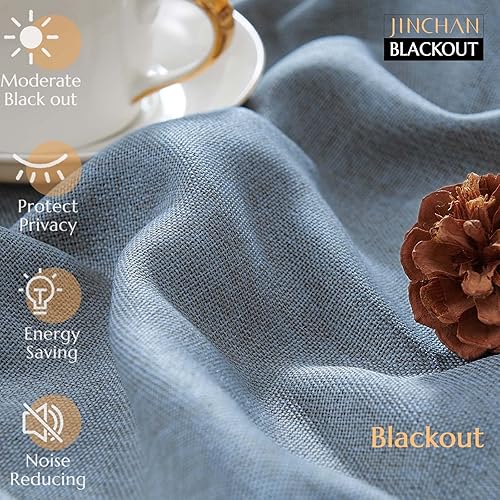 Miniatura 3 de jinchan - Cortina oscurecedora con textura de lino, de 90pulgadas de largo, con aislamiento térmico y ojales en la parte superior, para sala de
