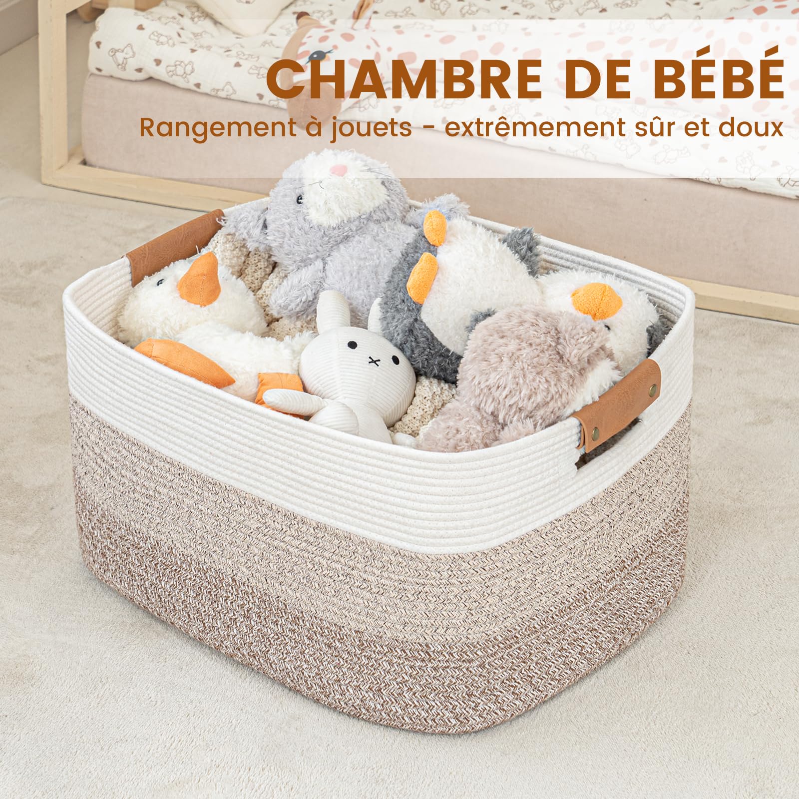 Panier de Rangement Rectangulaire 72L pour Couvertures, Jouets et Linge, Dégradé de Marron