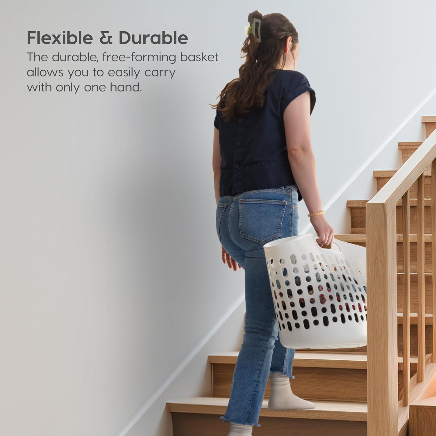 IRIS USA Laundry Basket Hamper, 27L Flexible Portable Plastic Dirty Clothes Bag with Ventilation Holes for Bedroom Bathroom Apartment Dorm Laundry Room Blankets Pillows Trinkets Organization, White