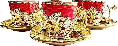 Miniatura 6 de Chandler Juego de café turco expreso, taza de café griego árabe y platillo de 3 onzas líquidas con caja de regalo acrílica dorada, colección de 7