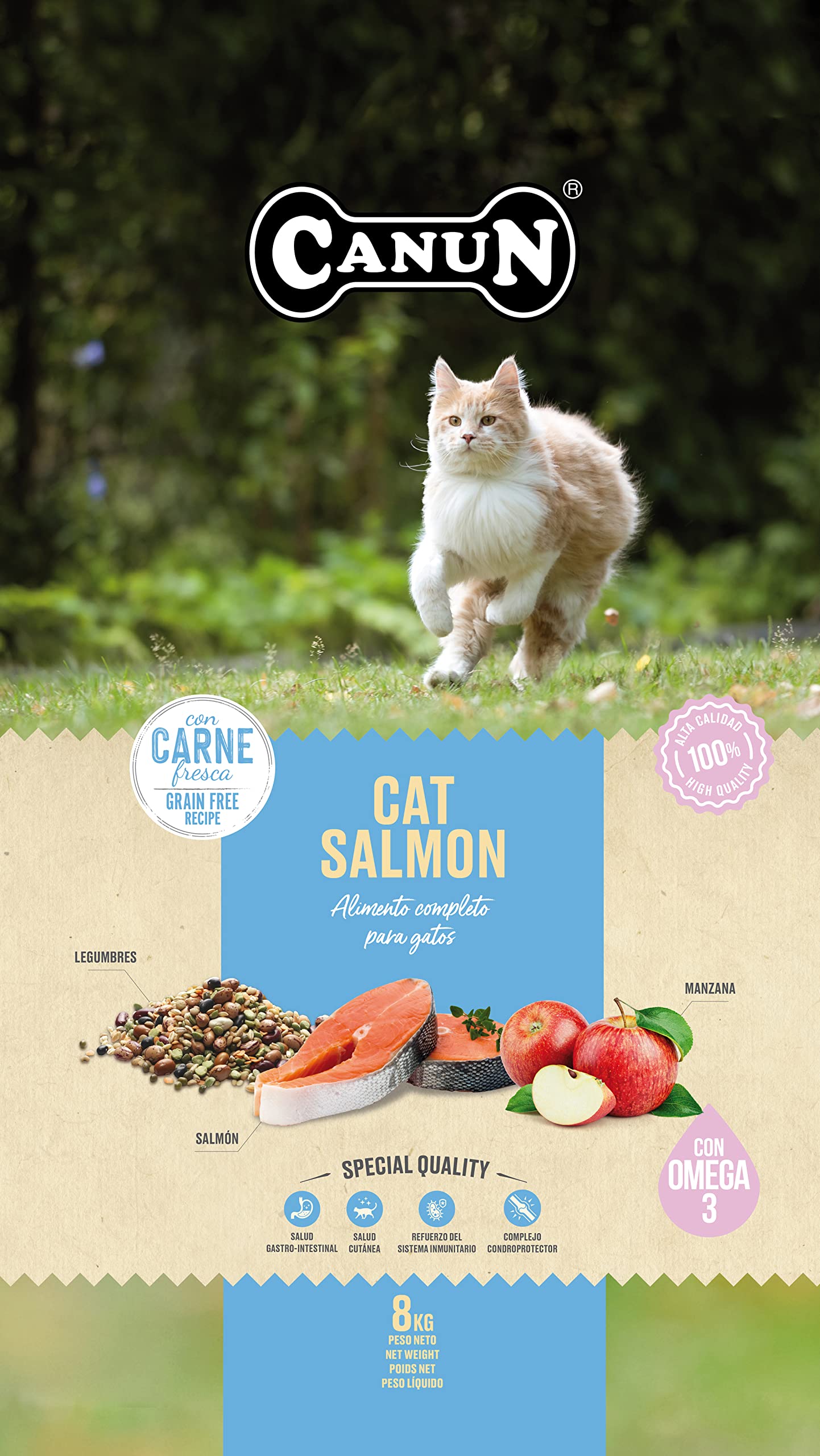 CANUN Pienso para Gatos Adultos con Salmón Sin Cereales Alimento seco para Gatos 8 kg Fresh Cat Salmon