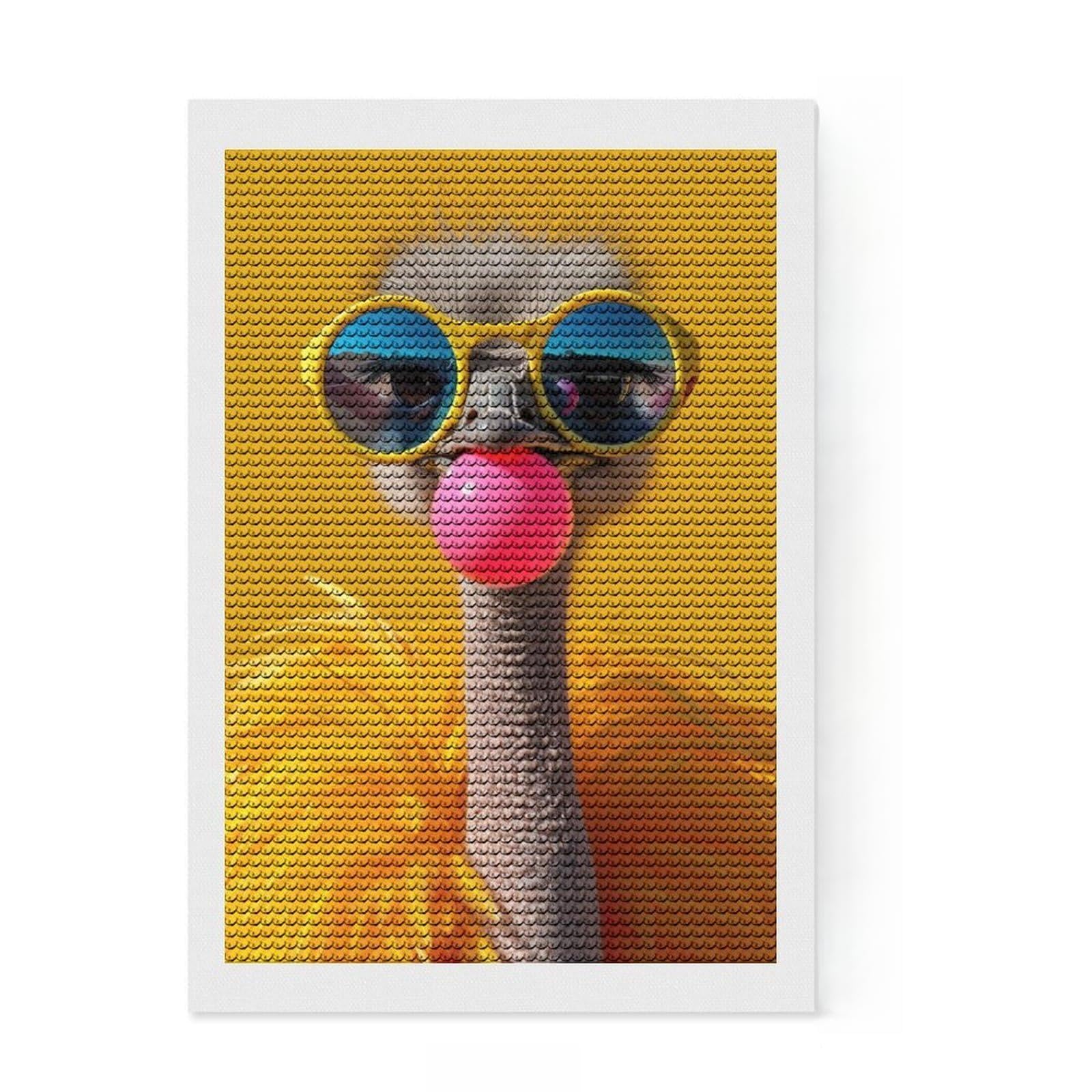 Junmoney Ostrich Bubblegum Round Drill Diamond Painting 8"x12", for Beginners, Simple to Start, Modern Decor, Birthday Gift, Easy to Enjoy