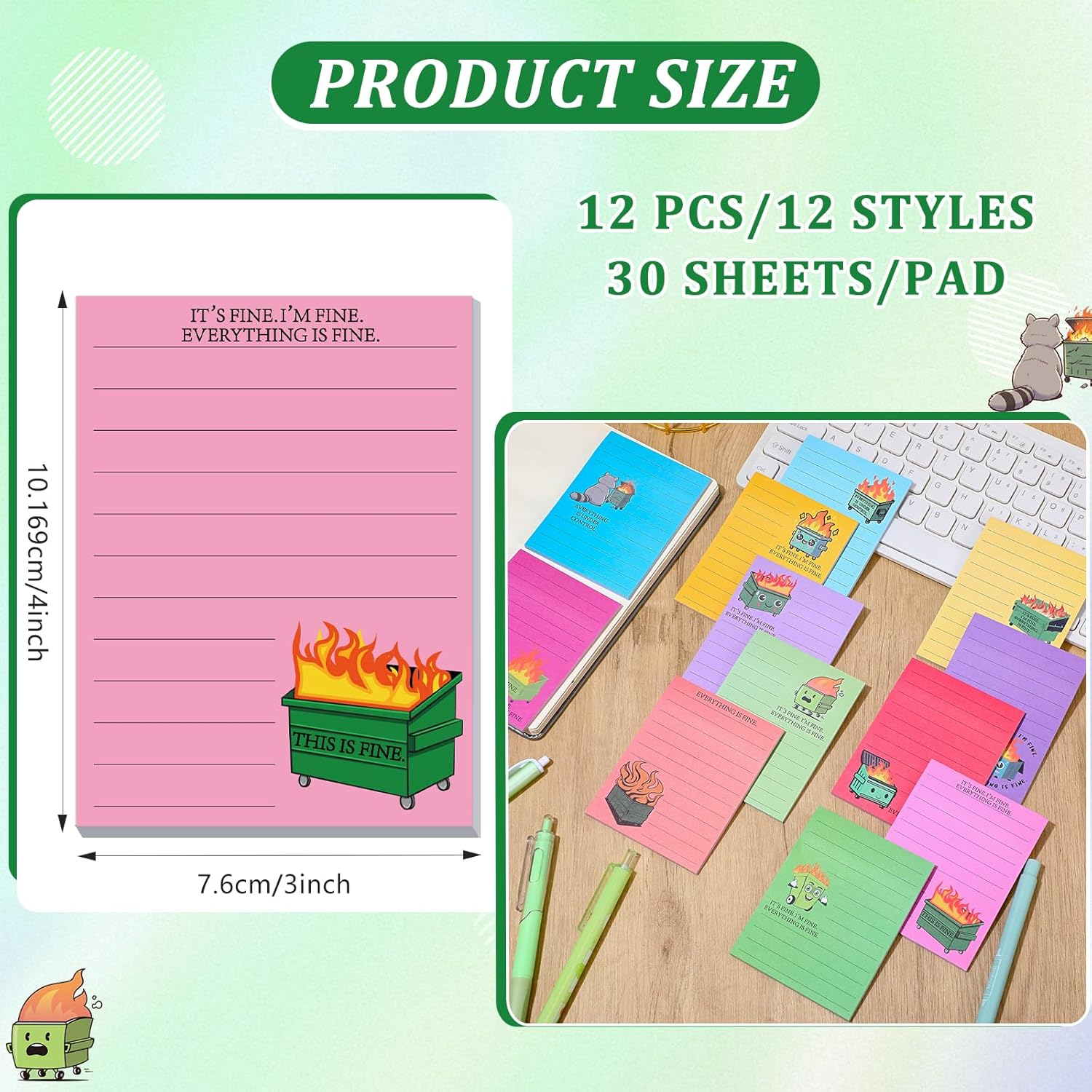 12 Pcs Funny Sticky Notes for Work 4x3 Inches Sarcastic Self Adhesive Notepads Novelty Memo Note Pads for Office Coworker Gifts Employee Appreciation Supplies (Dumpster Fire,Bright Color) - Image 2