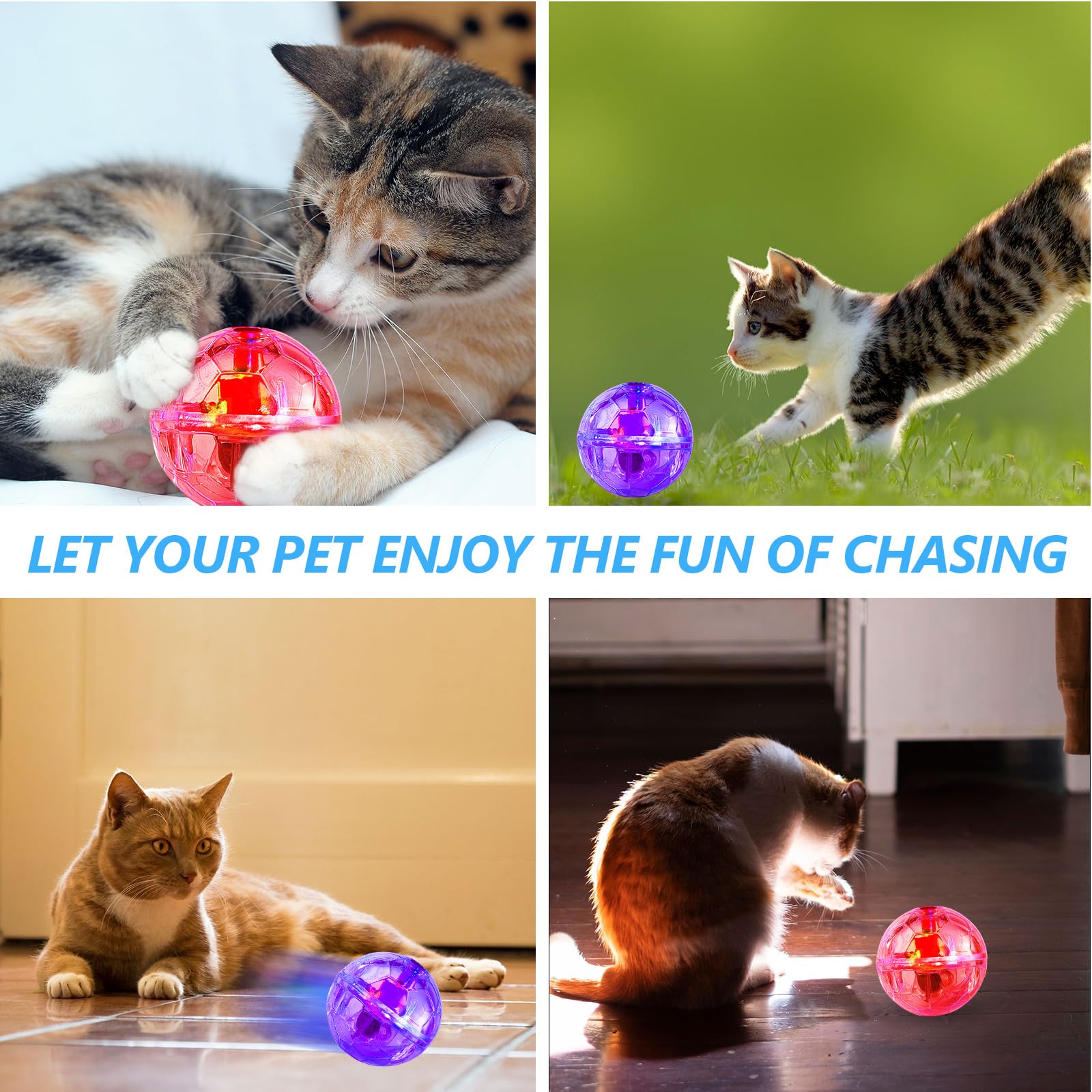 Sratte Katzenball, Geisterjagd, leuchtende Katzenbälle, Spielzeug, Bewegungs-LED, bewegungsaktiviert, blinkend, beleuchtet, interaktives Spielzeug, Haustier-leuchtender Ball, Rosa, Lila, 2 Stück