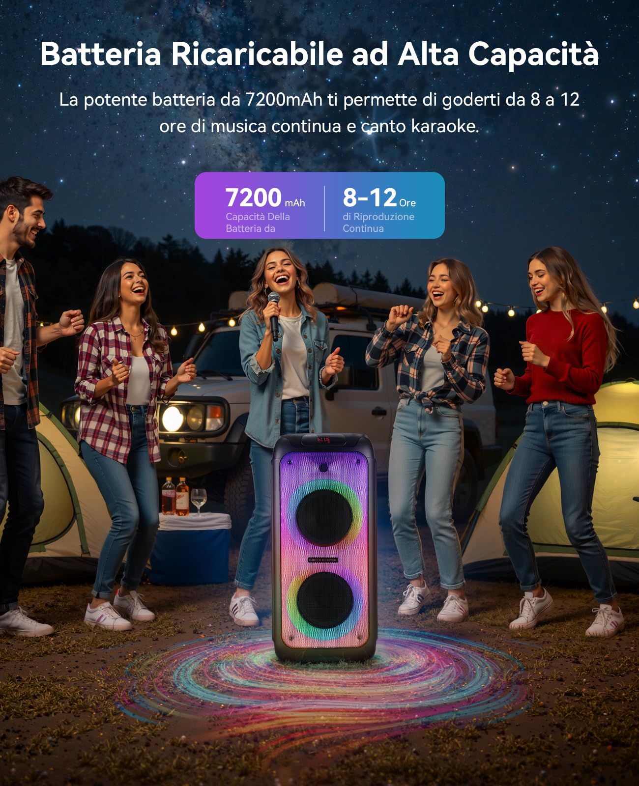 GKD80 Cassa Karaoke per Adulti con 2 Microfoni UHF Wireless, Altoparlante Bluetooth da 600W di Potenza di Picco, 2 Subwoofer da 8", Speaker Portatile per Feste con Telecomando e Ruote, Ideale Feste