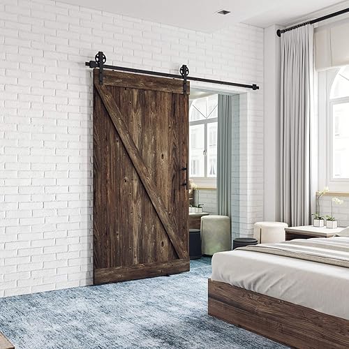 Miniatura 10 de SMARTSTANDARD - Juego de herrajes de alta resistencia para puerta corrediza estilo granero, color negro,1 manija y 1 guía para el suelo, para