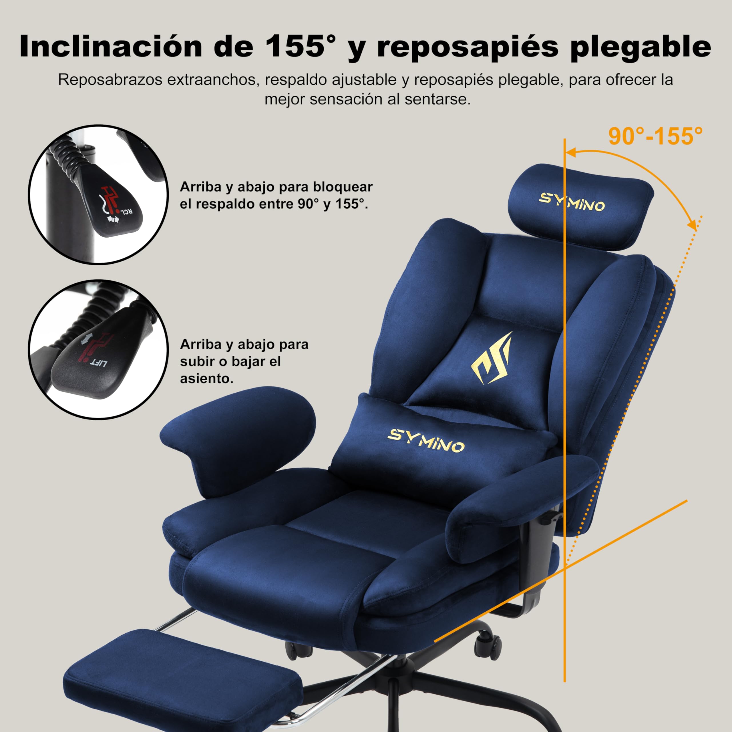 Symino Sedia direzionale da ufficio, ergonomica, in finta pelle scamosciata, con funzione basculante, regolabile in altezza, 130 kg, blu scuro