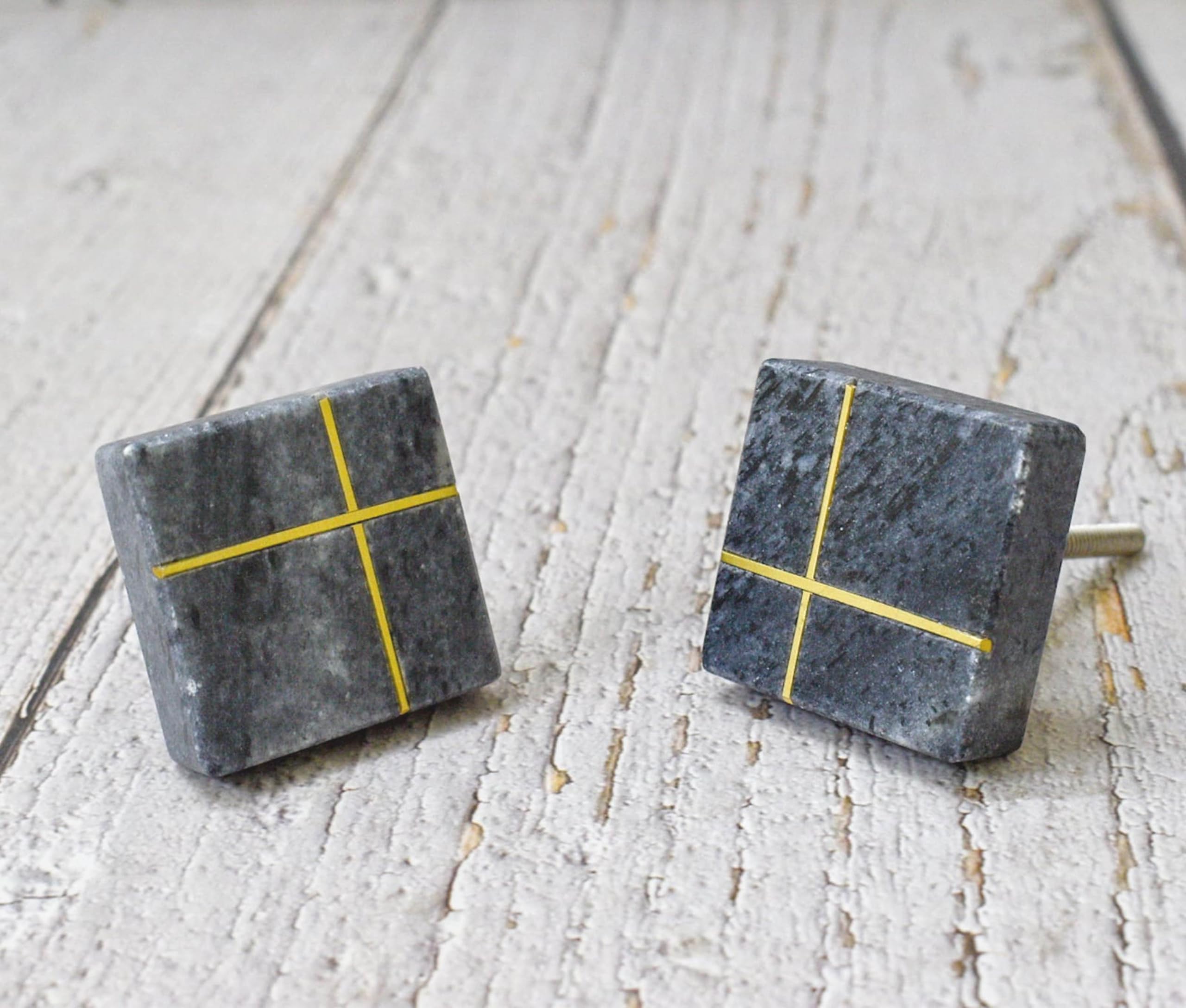 ARTISNO Quadratischer Marmor Messing Knauf, Moderner Schrankknauf, Dekorative Hardware, Möbelbeschläge, Schrankgriffe, Kommodenzug (Grau 5),6