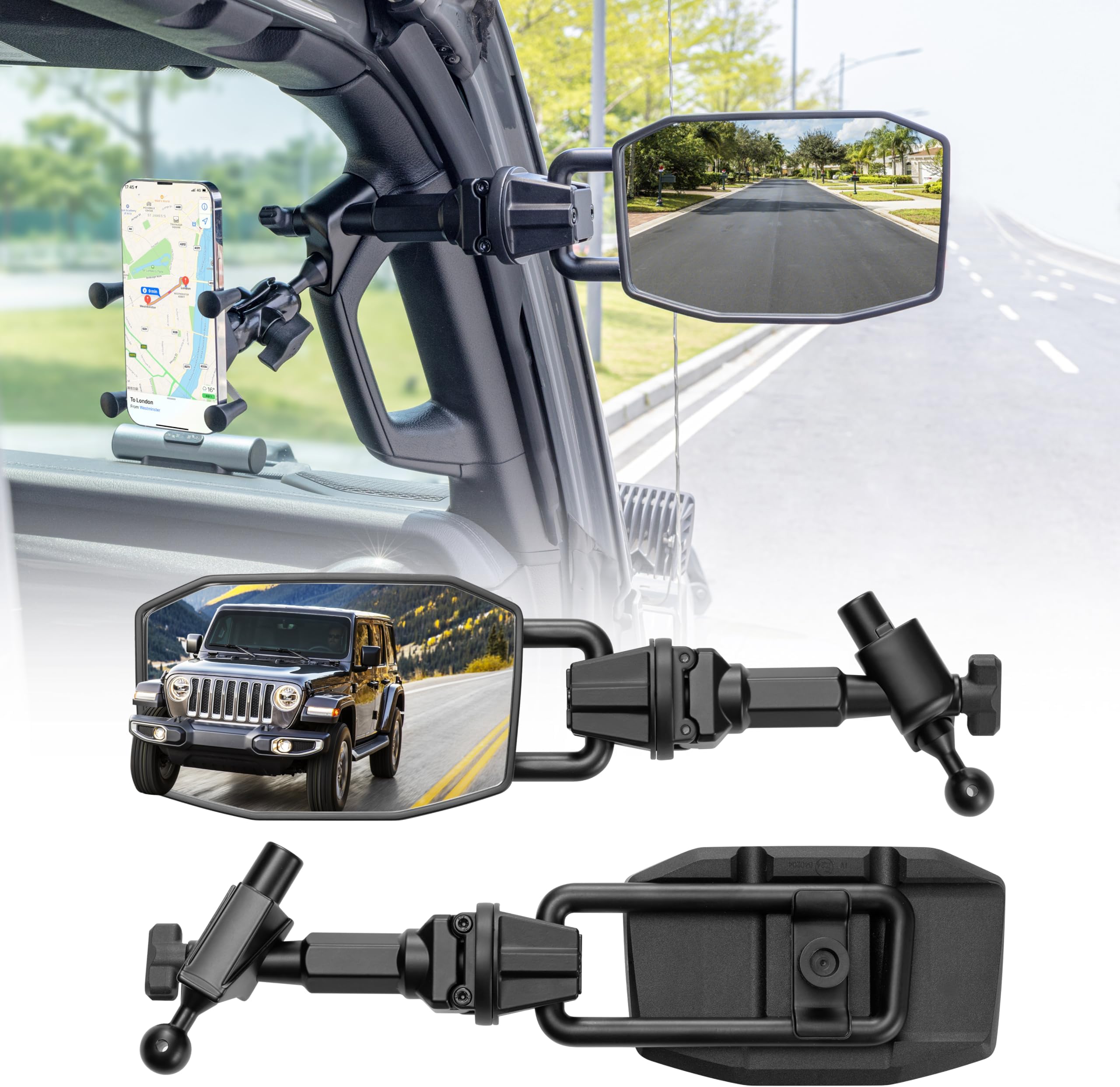 Upgrade Mirrors Doors Off Compatible with Jeep Wrangler JL JLU and Gladiator JT 2018-2023, Quick Release JL Mirror, No Wobble & Quick Removal knob(Not Fit 2024 2025) Patented