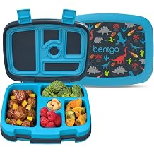 Bentgo Kids Prints Leak-Proof, 5-Compartment Bento-Style Kids Lunch Box - Ideal Portion Sizes for Ages 3-7, Durable, Drop-Proof, Dishwasher Safe, &amp; PFAS &amp; BPA-Free Materials (Dinosaur)