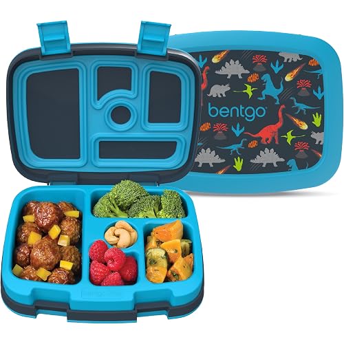 Bentgo Kids Prints Leak-Proof, 5-Compartment Bento-Style Kids Lunch Box - Ideal Portion Sizes for Ages 3-7, Durable, Drop-Proof, Dishwasher Safe, & PFAS & BPA-Free Materials (Dinosaur)