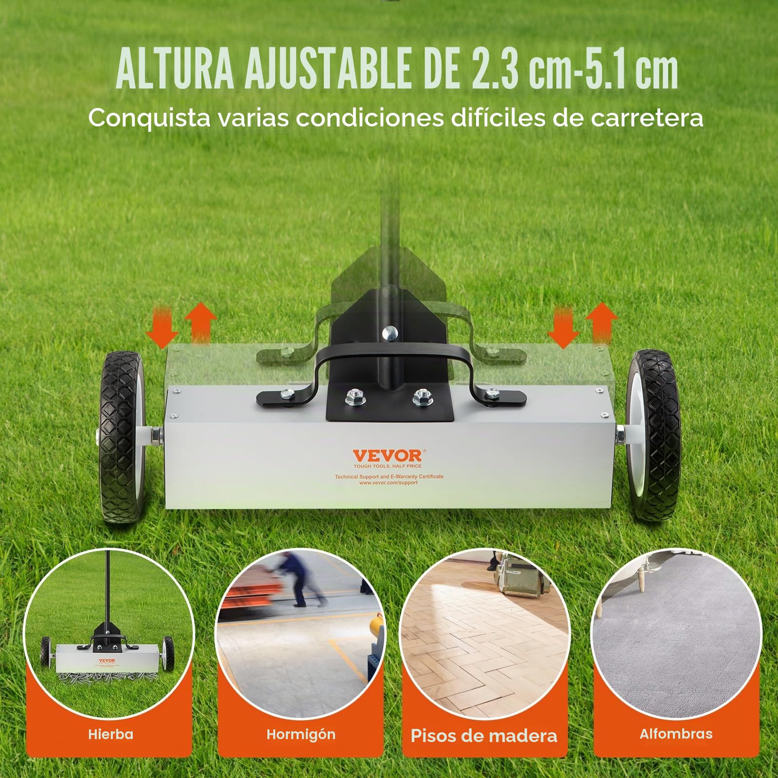 VEVOR Barredora Magnética Rodante 20,4 kg Escoba Magnética con Mango Telescópico 77-113 cm Barredora Magnética de Empuje 745 mm con Ruedas Imán con Mango Telescópico Limpieza Fácil de Taller Garaje