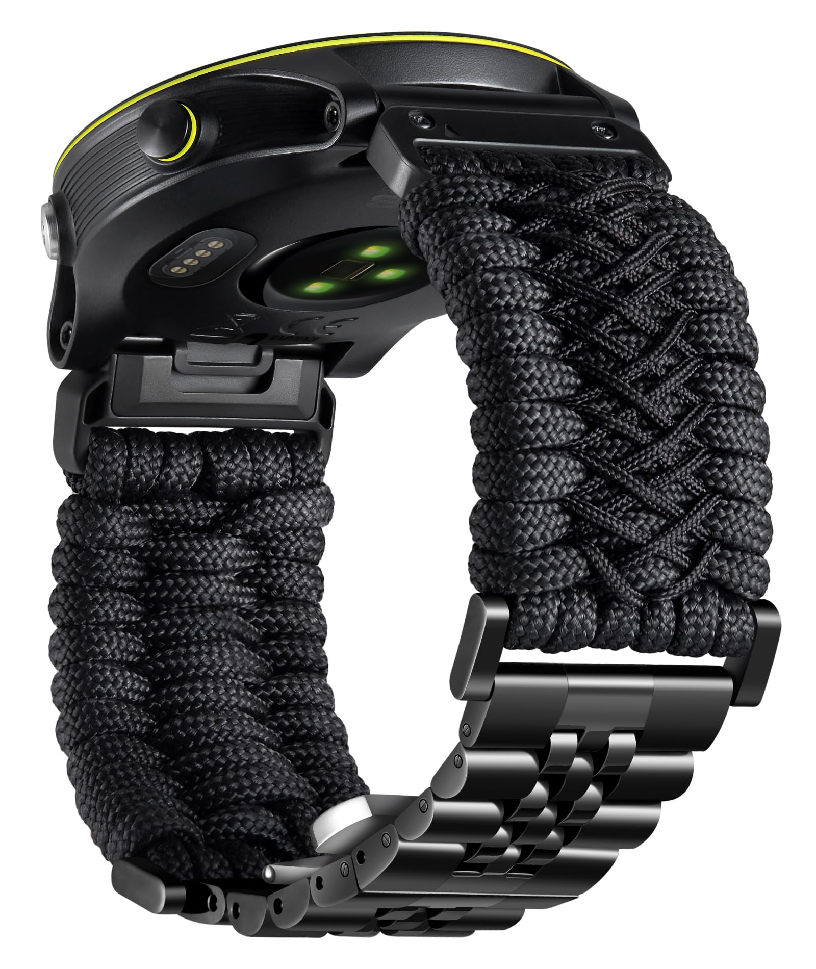 BINLUN Compatibile con Garmin Cinturino 22mm 26mm Paracord 550 Intrecciato Acciaio Cinturini per Orologio Nero Compatibile con Quickfit Compatibile con Fenix ​​Compatibile con Forerunner