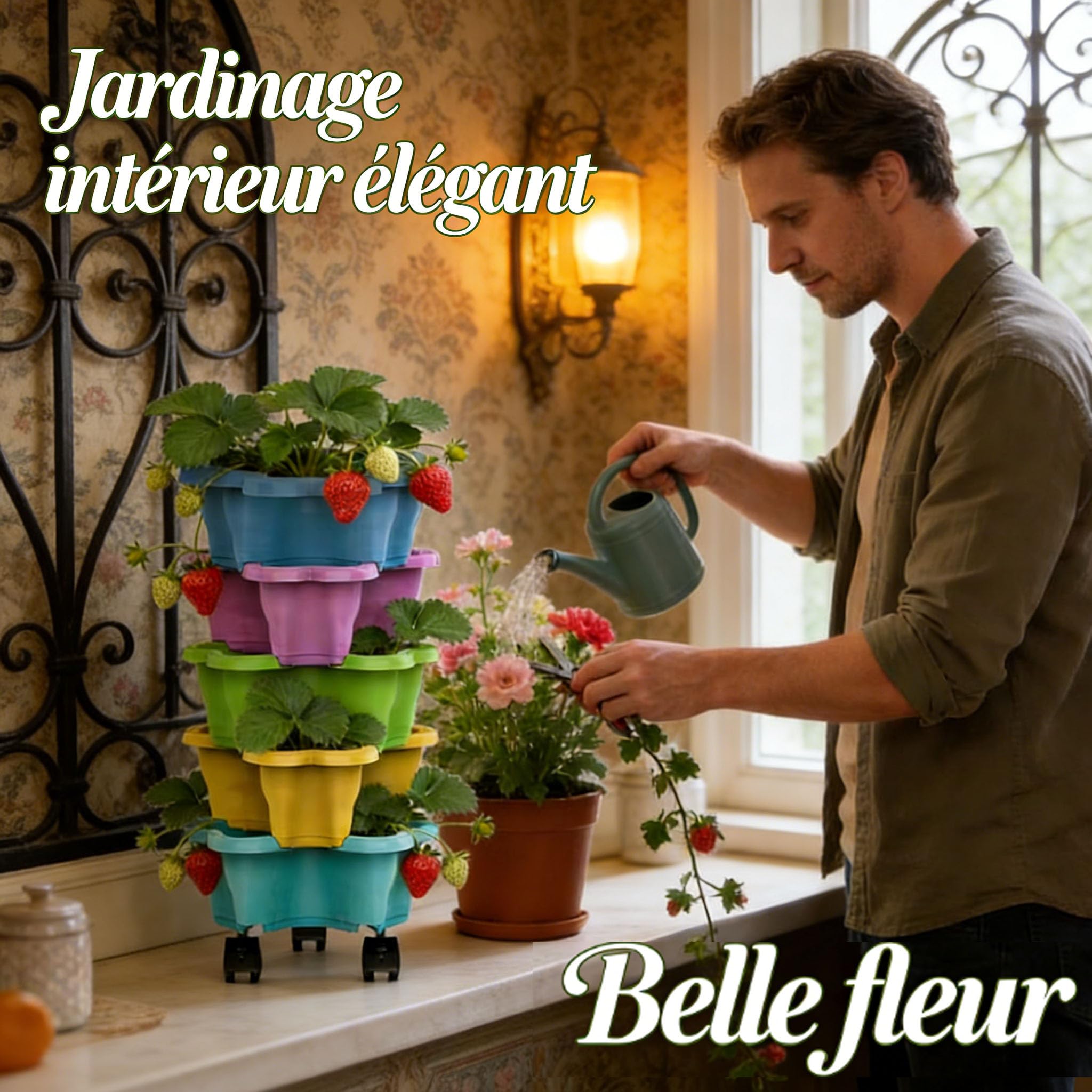 Générique Tour A Fraisier, Bac A Fraise en Hauteur, 6 Niveaux pour Fraises Et Herbes Aromatiques, avec Soucoupe À roulettes Amovibles, Tour De Plantation Gain De Place pour Balcon (6B)