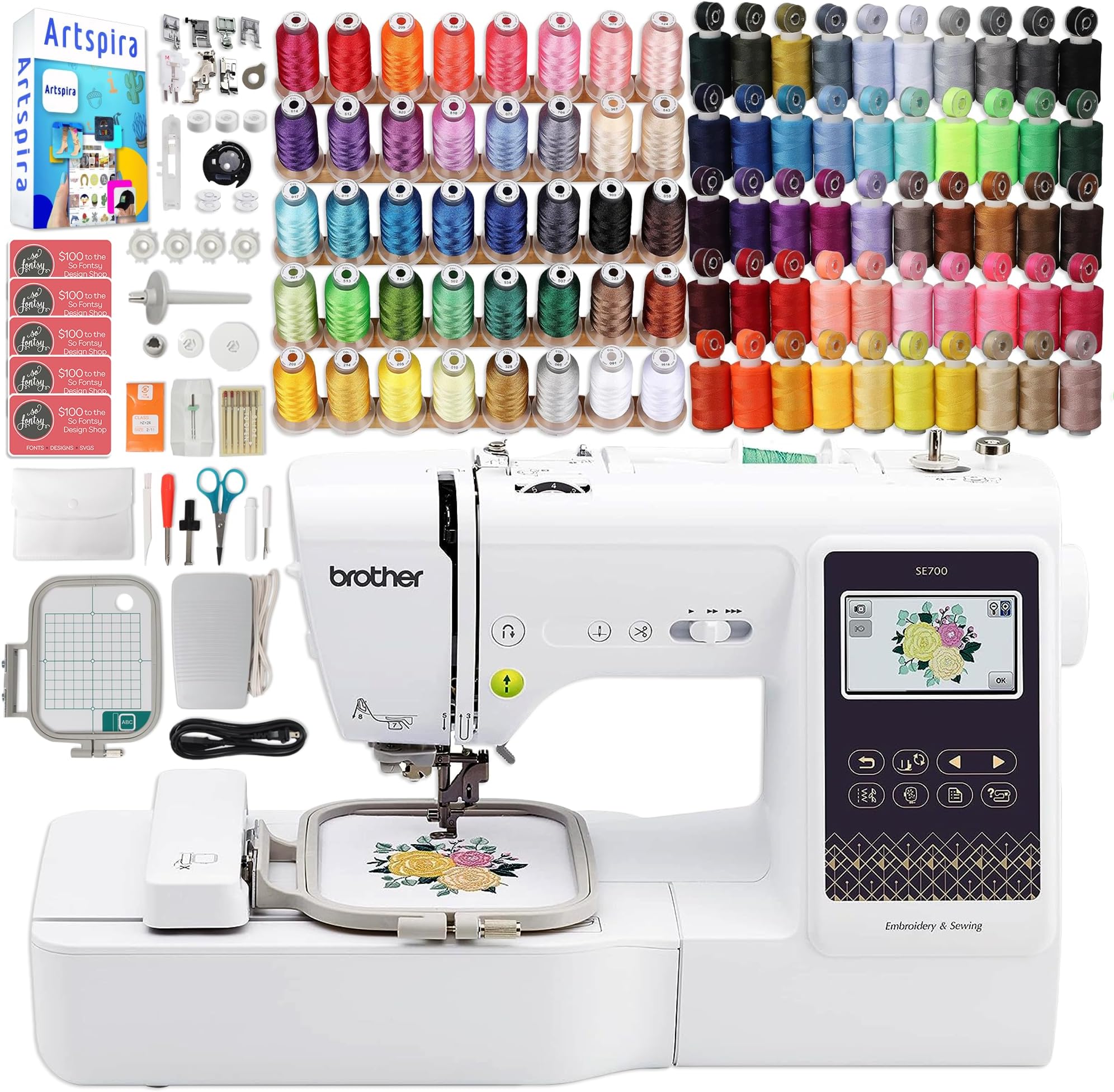 SE700 Embroidery & Sewing Machine with 90 Spools, Artspira Software & Accessories