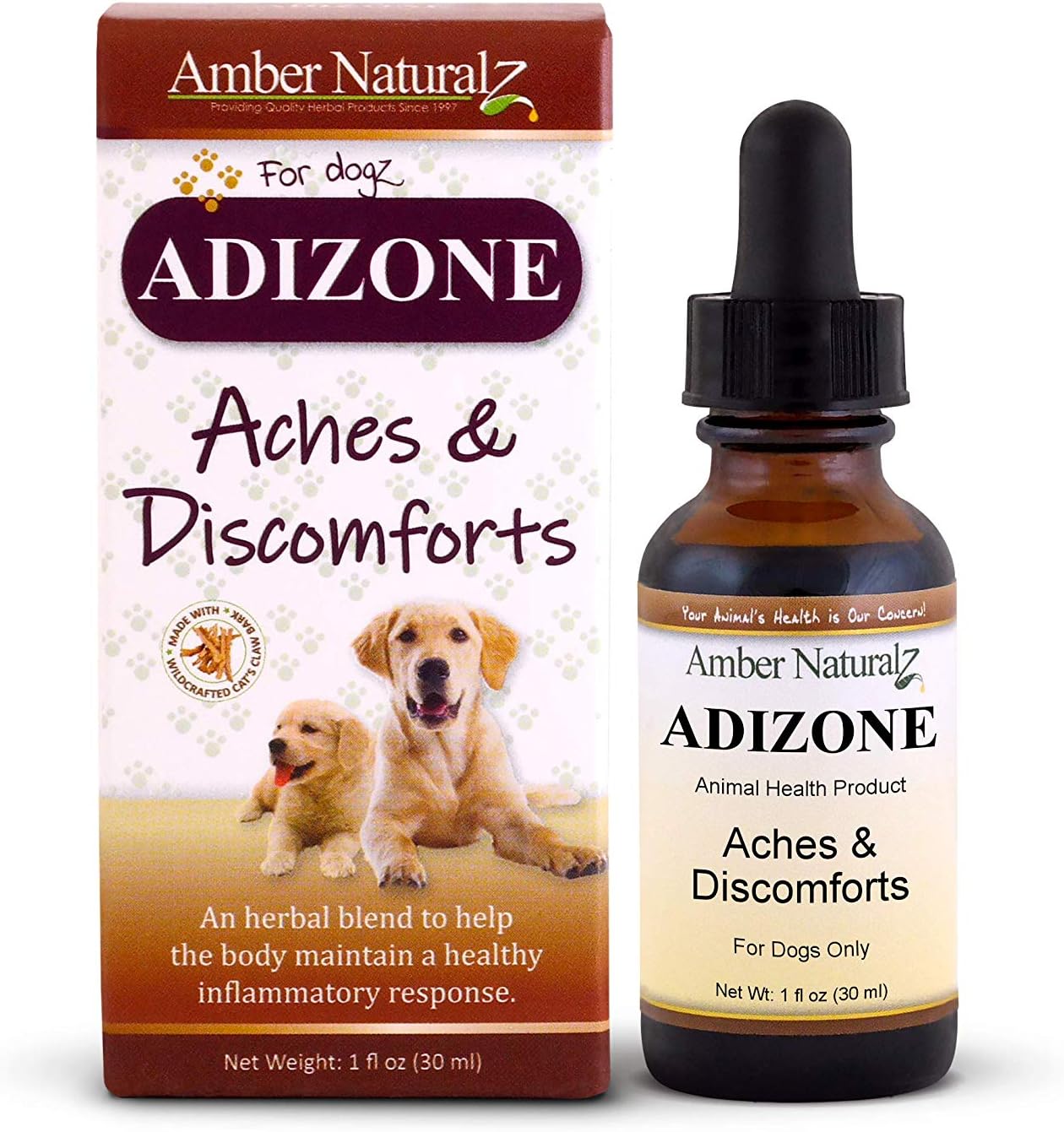 Amber NaturalZ - ADIZONE - Aches & Discomforts - for Dogz - 1 Ounce