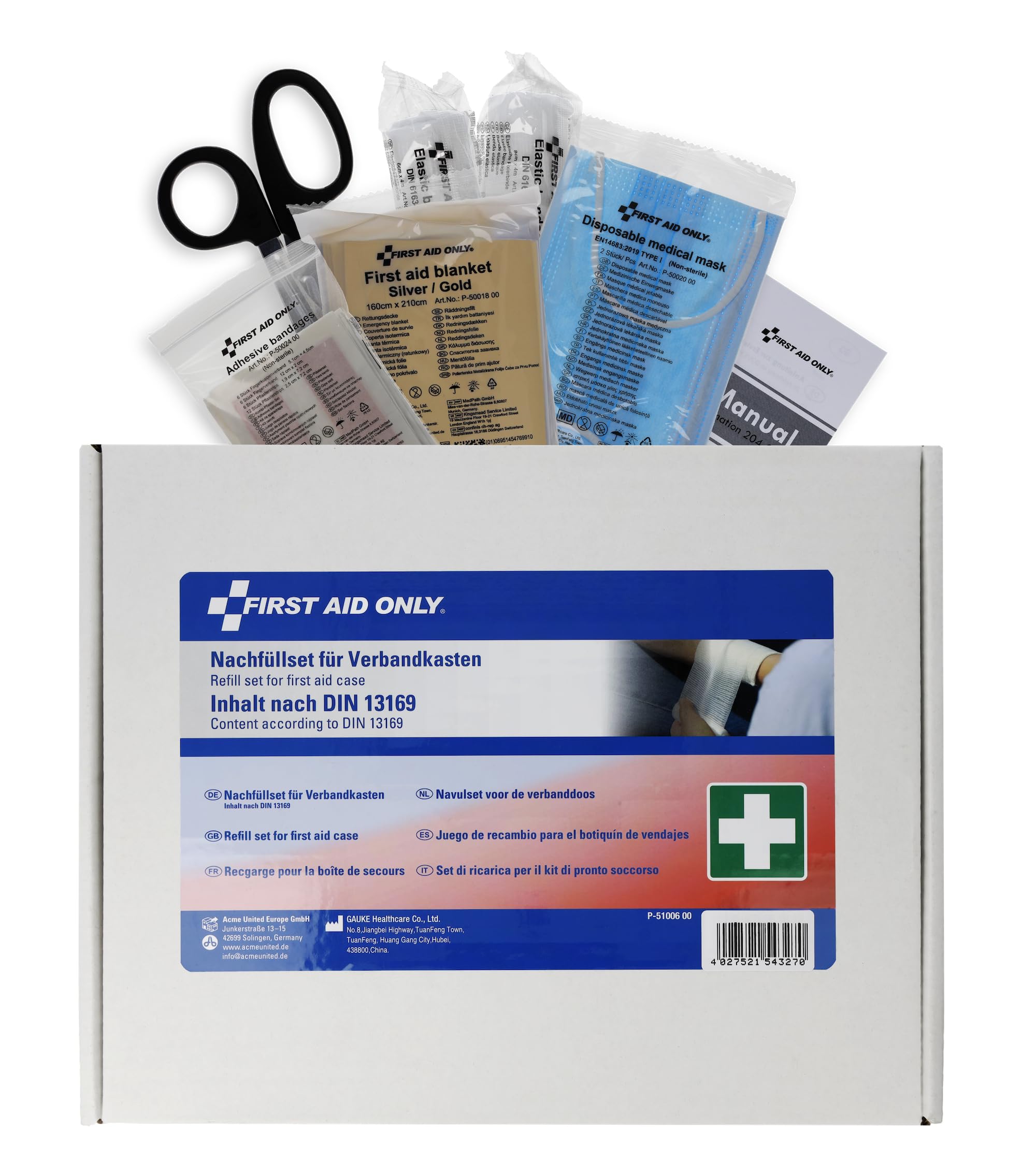 First Aid Only DIN 13169 zestaw uzupełniający do apteczek pierwszej pomocy i pierwszej pomocy, 127-częściowy zestaw zgodny z normą DIN 13169:2021, do miejsc pracy i placów budowy zgodnie z ASR | P
