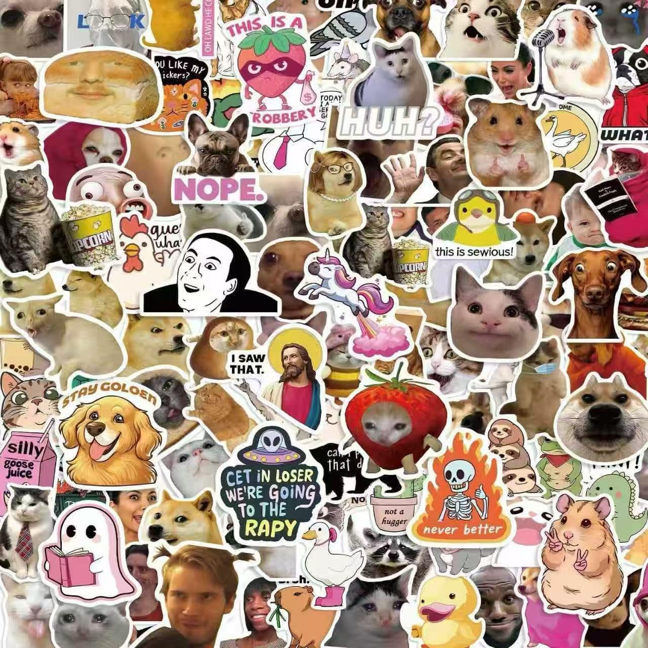 300PCS Funny Meme Stickers Pack, Waterproof Meme Stickers, Vinyl Sarcastic Funny Animal Decals for Laptop, Water Bottle, Phone, Kindle, Journal, Scrapbook, Bumper, Skateboard, Luggage