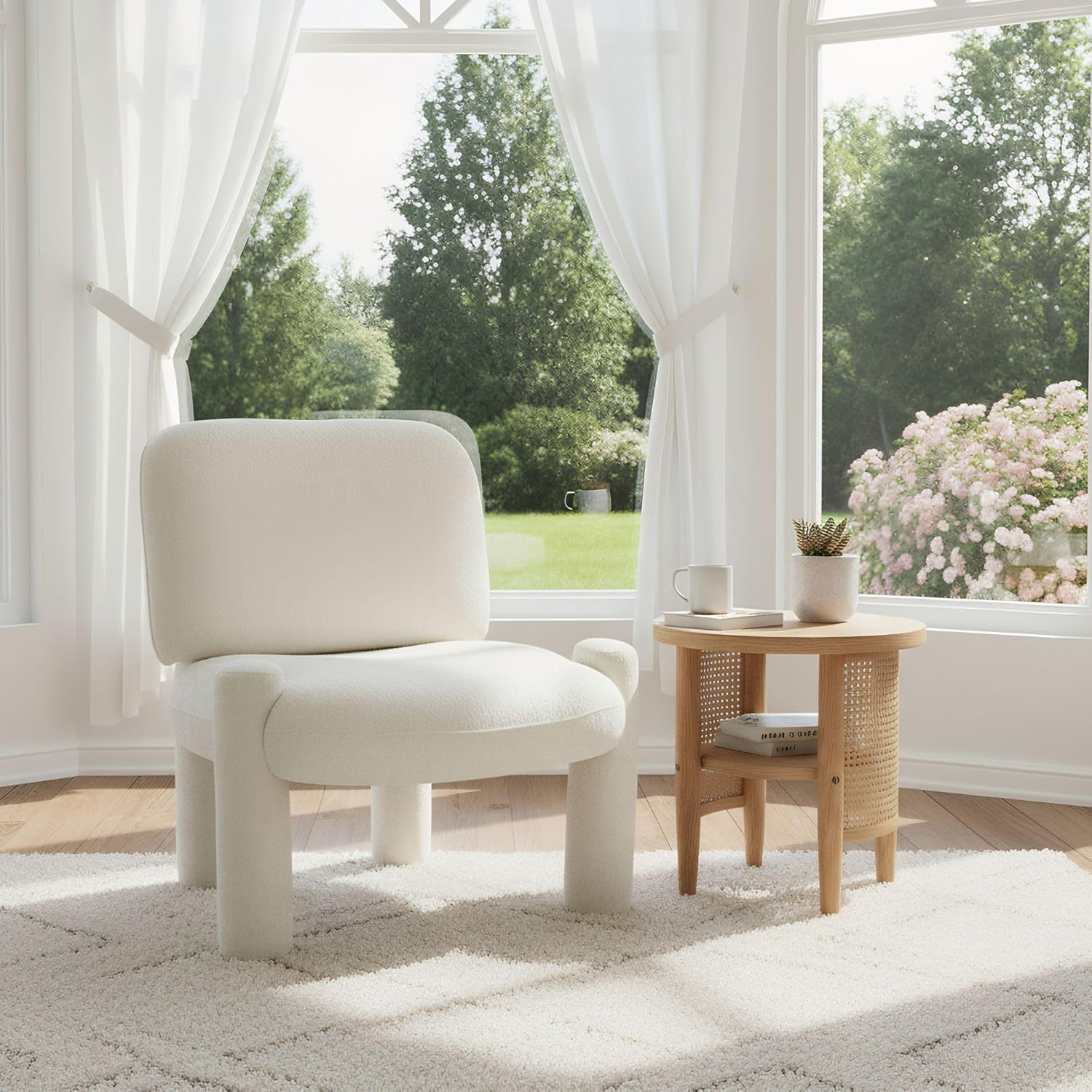 Wahson Modern Beige Accent Chair, Chenille Fabric Upholstered Single Sofa with Padded Back & Solid Wood Legs, Comfy Reading Chair Side Chair for Living Room/Bedroom/Corner, Areless