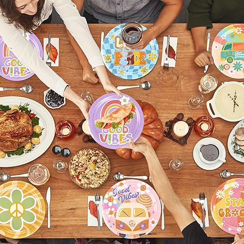 Miniatura 6 de Juego de vajilla de 120 piezas para fiesta de estilo bohemio hippie con margaritas que incluye platos, servilletas y tazas para decoración de fiesta